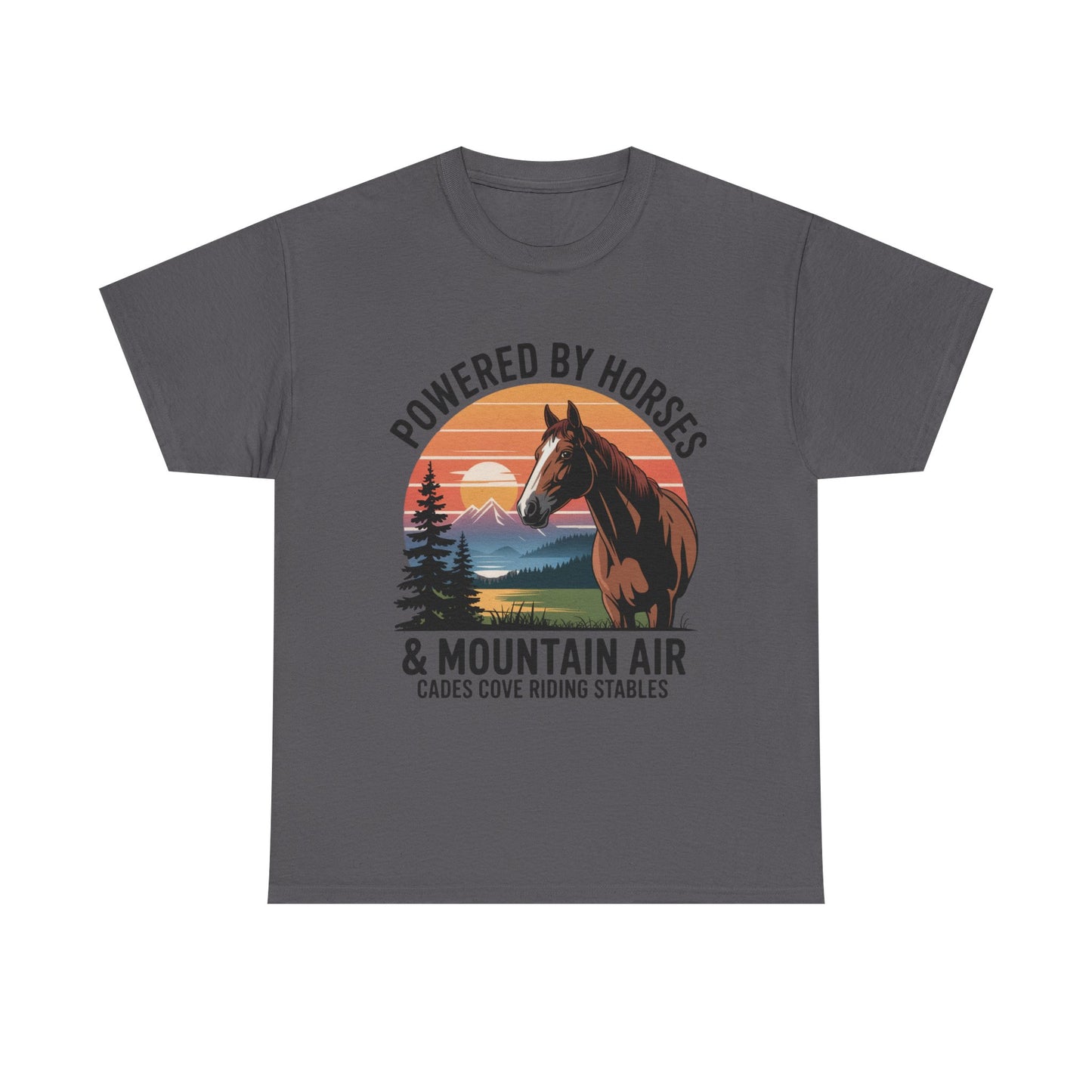 Powered By Horses and Mountain Air Cades Cove Riding Stables Shirt – Smoky Mountains Horse Tee