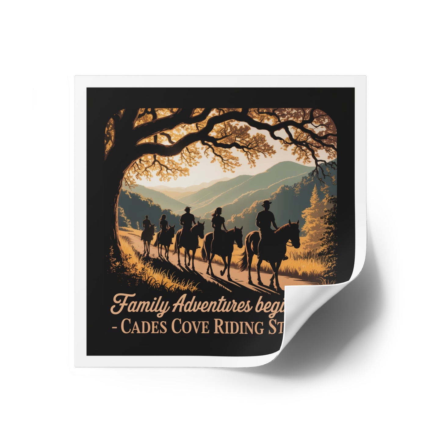 Family Adventures Begin Here Sticker – Cades Cove Riding Stables Smoky Mountains Souvenir Decal