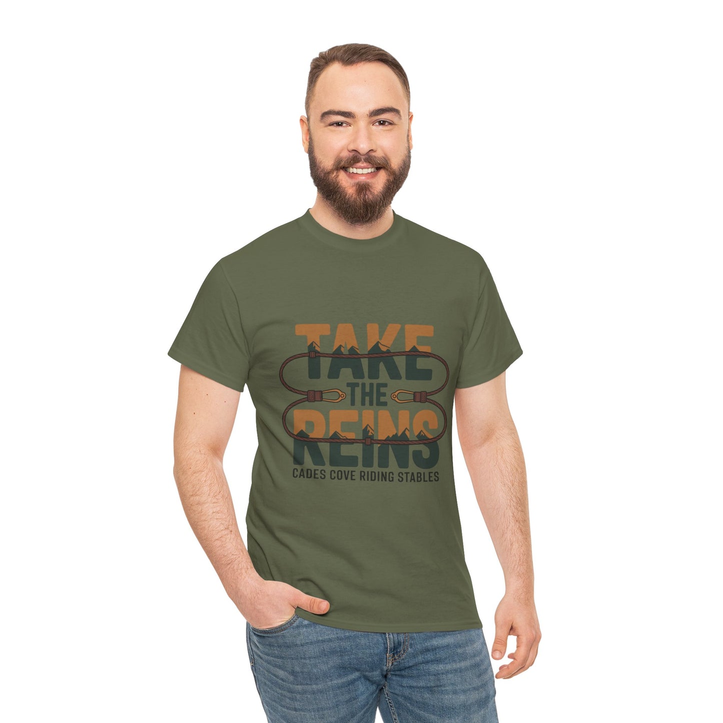 Take the Reins T-Shirt – Cades Cove Riding Stables Smoky Mountains Horseback Riding Tee