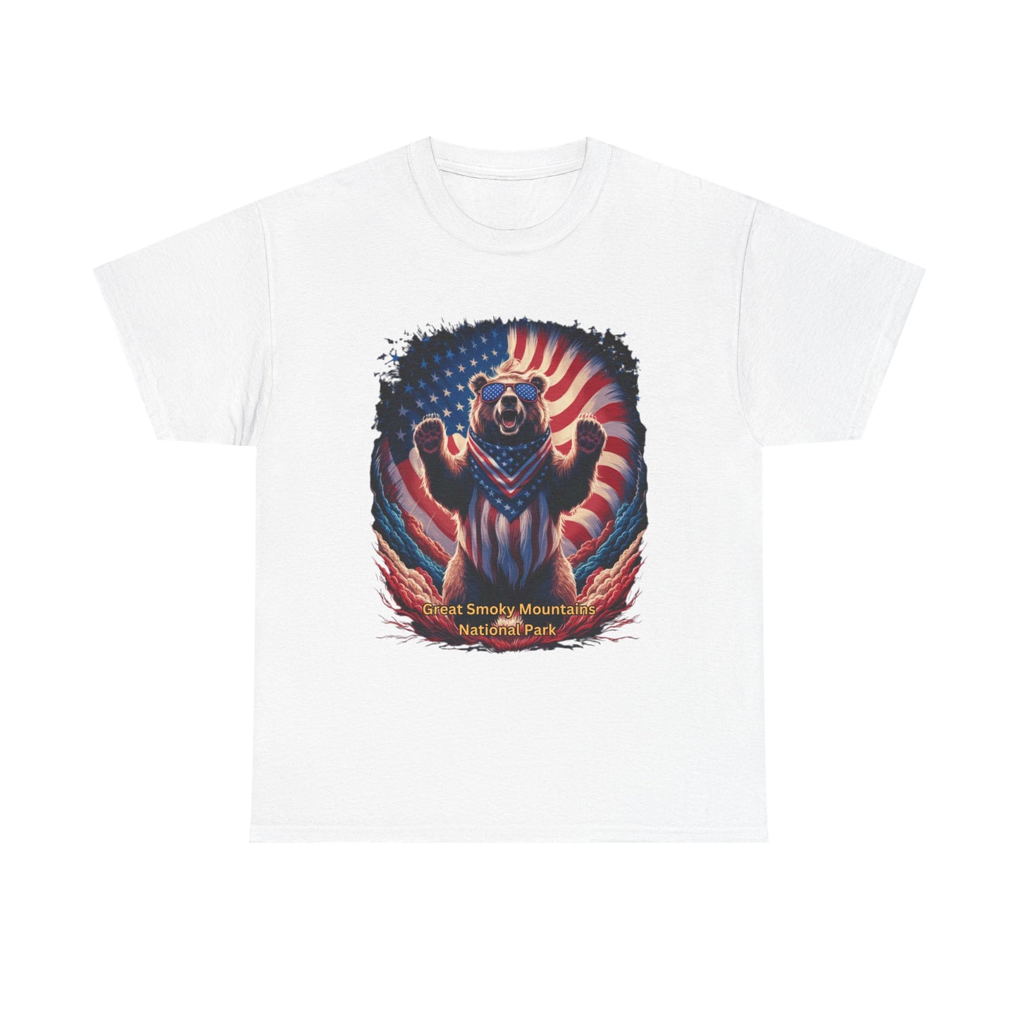 Great Smoky Mountains National Park 4th of July Bear Unisex Heavy Cotton Tee