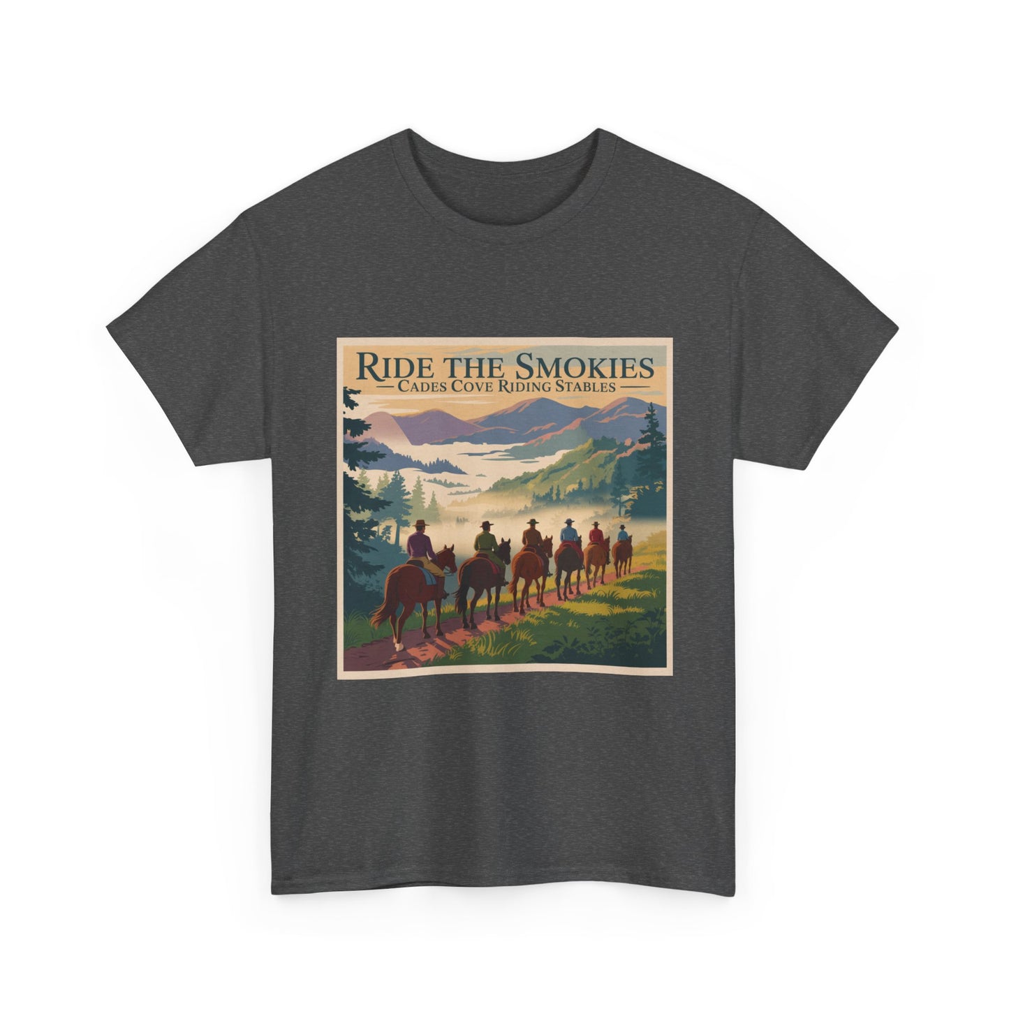 Ride the Smokies T-Shirt – Cades Cove Riding Stables Smoky Mountains Horseback Adventure Tee