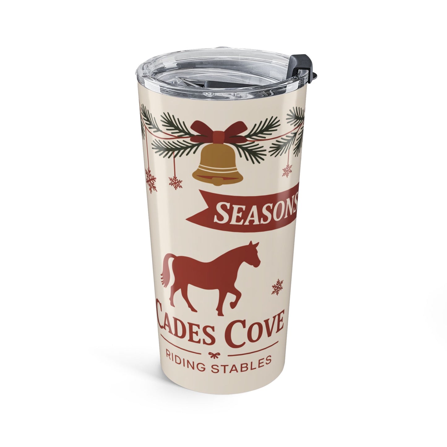 Seasons of the Smokies – Cades Cove & Sugarlands Riding Stables Holiday Design Tumbler 20oz