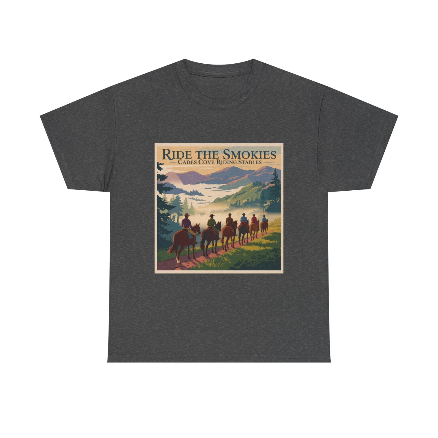 Ride the Smokies T-Shirt – Cades Cove Riding Stables Smoky Mountains Horseback Adventure Tee