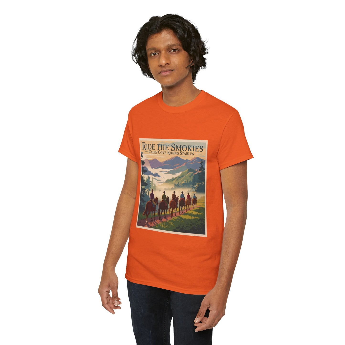 Ride the Smokies T-Shirt – Cades Cove Riding Stables Smoky Mountains Horseback Adventure Tee