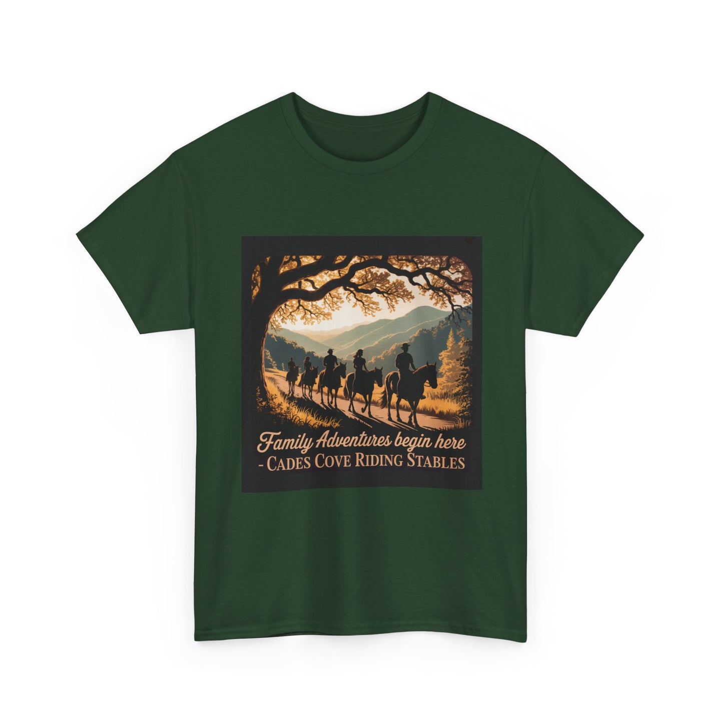 Family Horseback Adventures at Cades Cove Riding Stables T-Shirt – Smoky Mountains Souvenir Tee