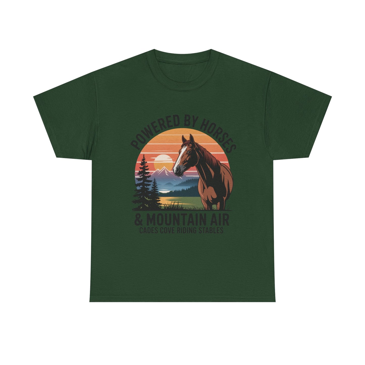 Powered By Horses and Mountain Air Cades Cove Riding Stables Shirt – Smoky Mountains Horse Tee