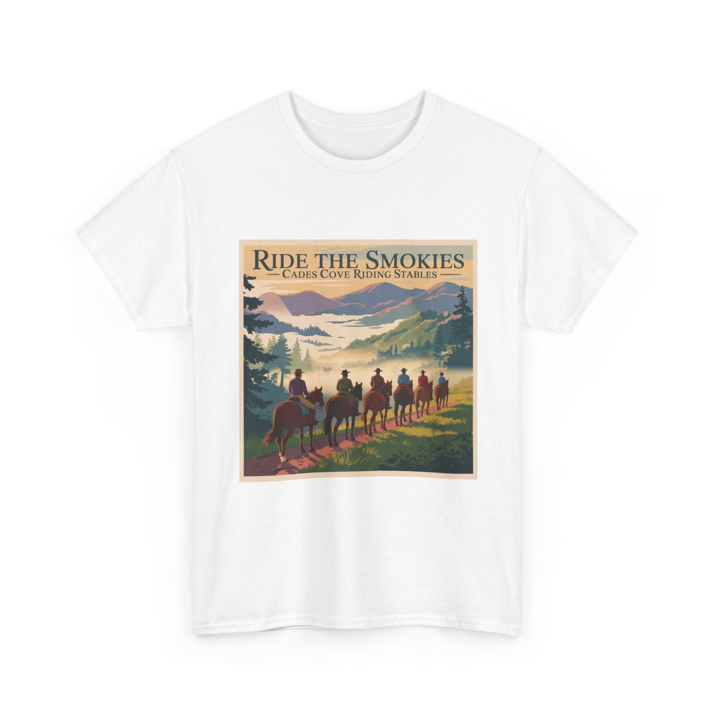 Ride the Smokies T-Shirt – Cades Cove Riding Stables Smoky Mountains Horseback Adventure Tee