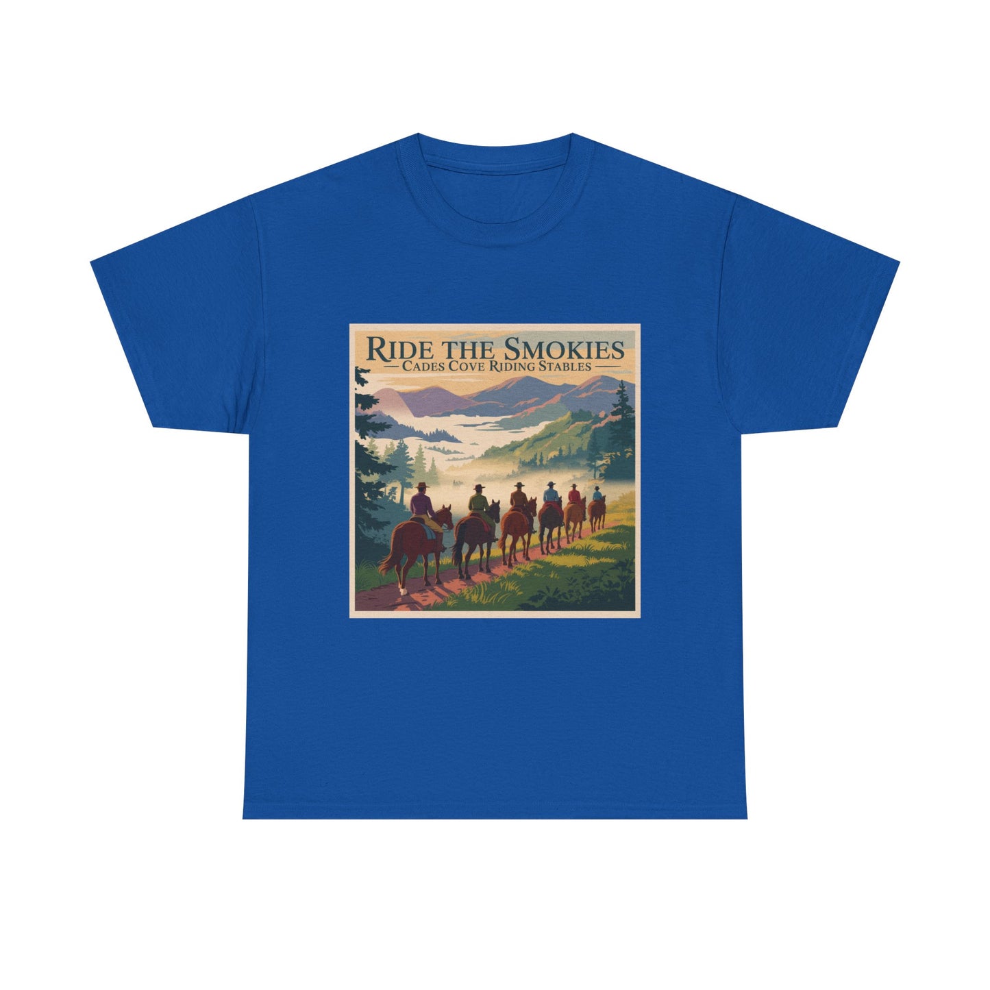 Ride the Smokies T-Shirt – Cades Cove Riding Stables Smoky Mountains Horseback Adventure Tee