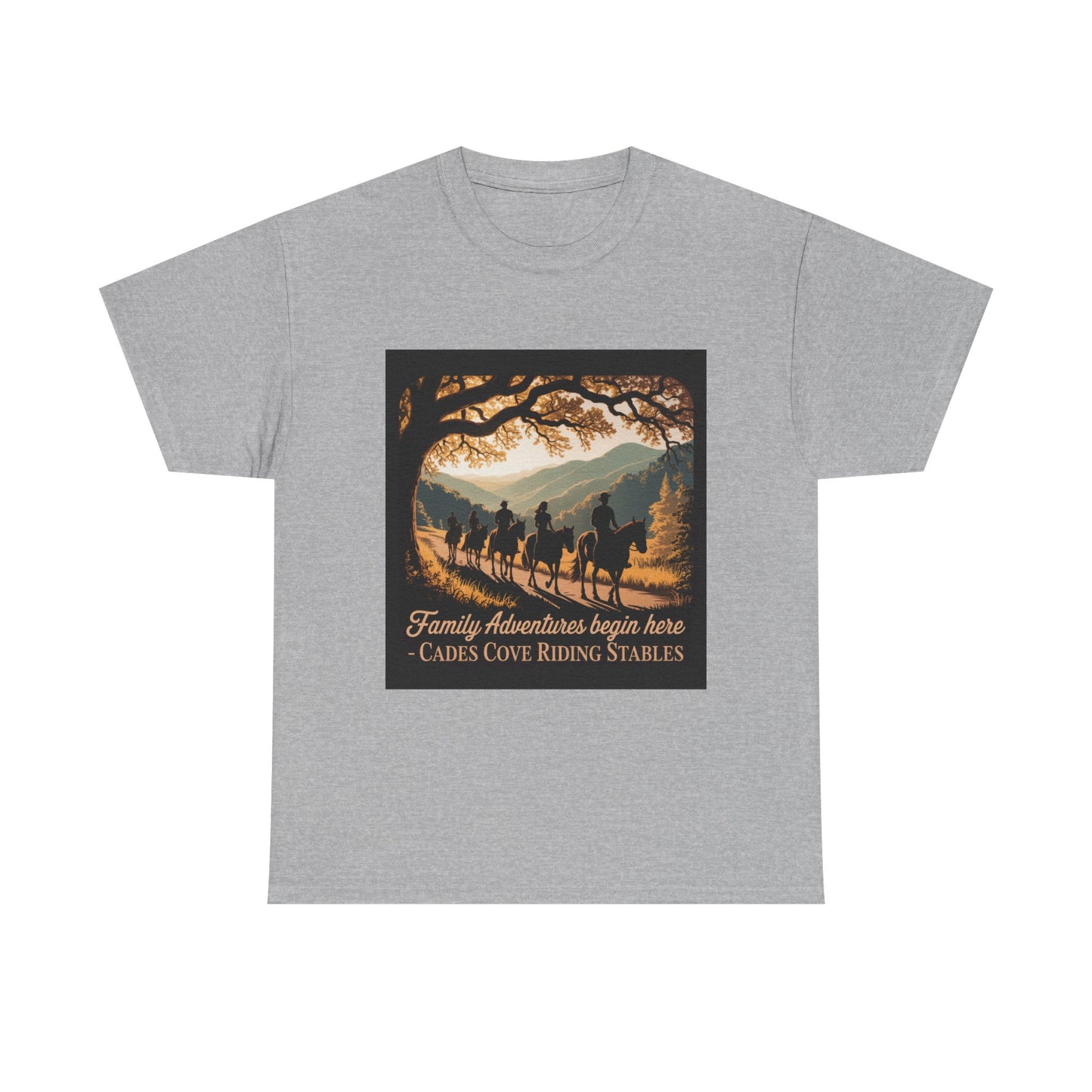 Family Horseback Adventures at Cades Cove Riding Stables T-Shirt – Smoky Mountains Souvenir Tee