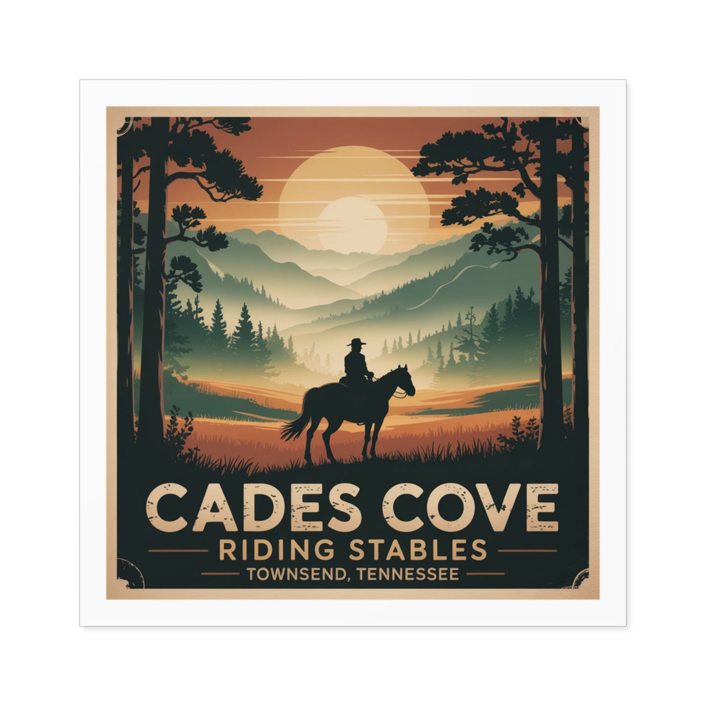 Cades Cove Riding Stables Sunset Sticker – Townsend Tennessee Smoky Mountains Souvenir Decal