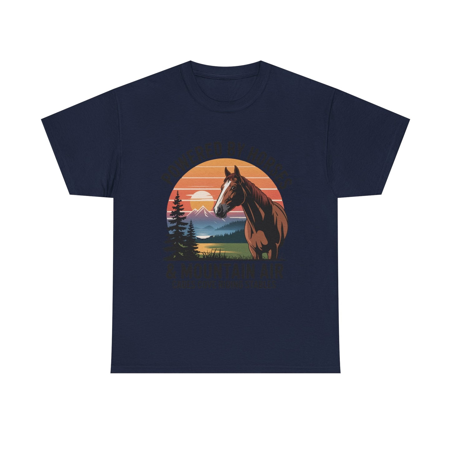 Powered By Horses and Mountain Air Cades Cove Riding Stables Shirt – Smoky Mountains Horse Tee