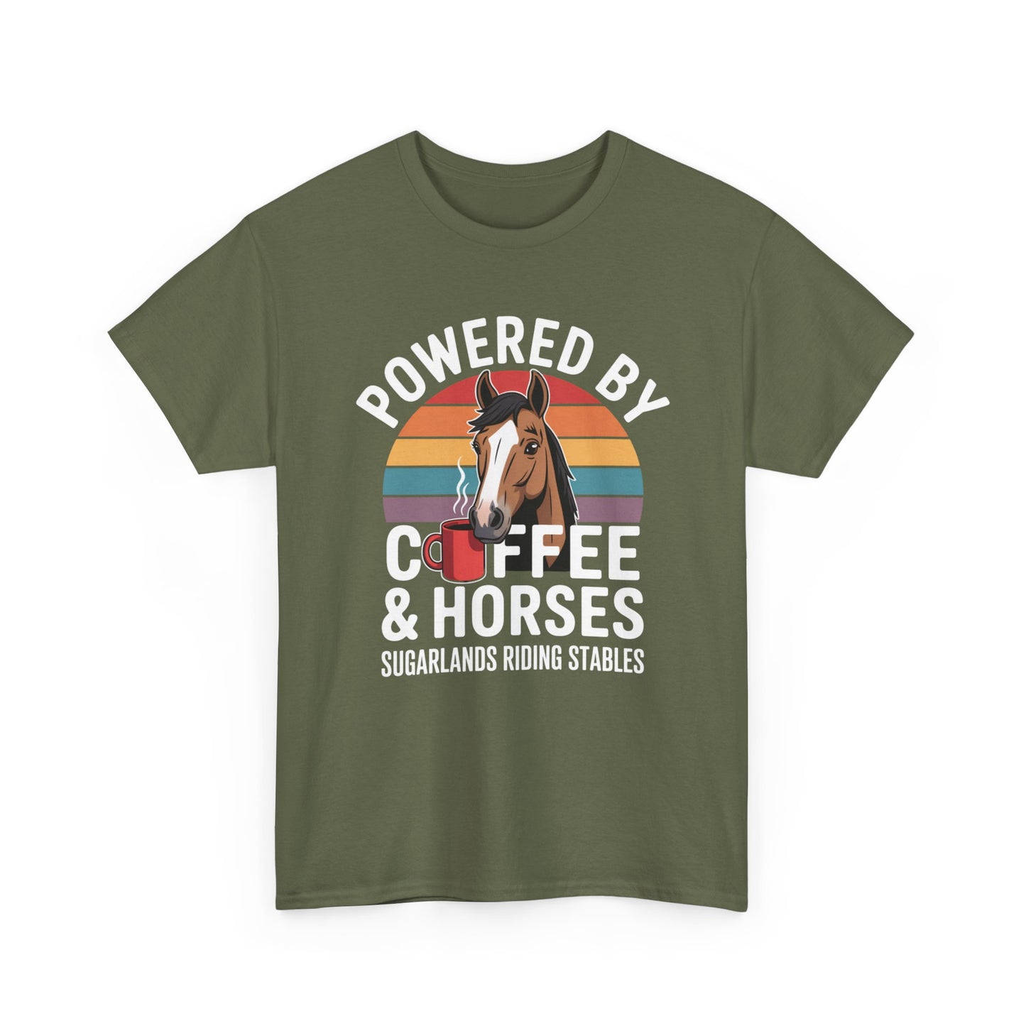 Powered by Coffee & Horses T-Shirt — Horse Mom Equestrian Riding Tee