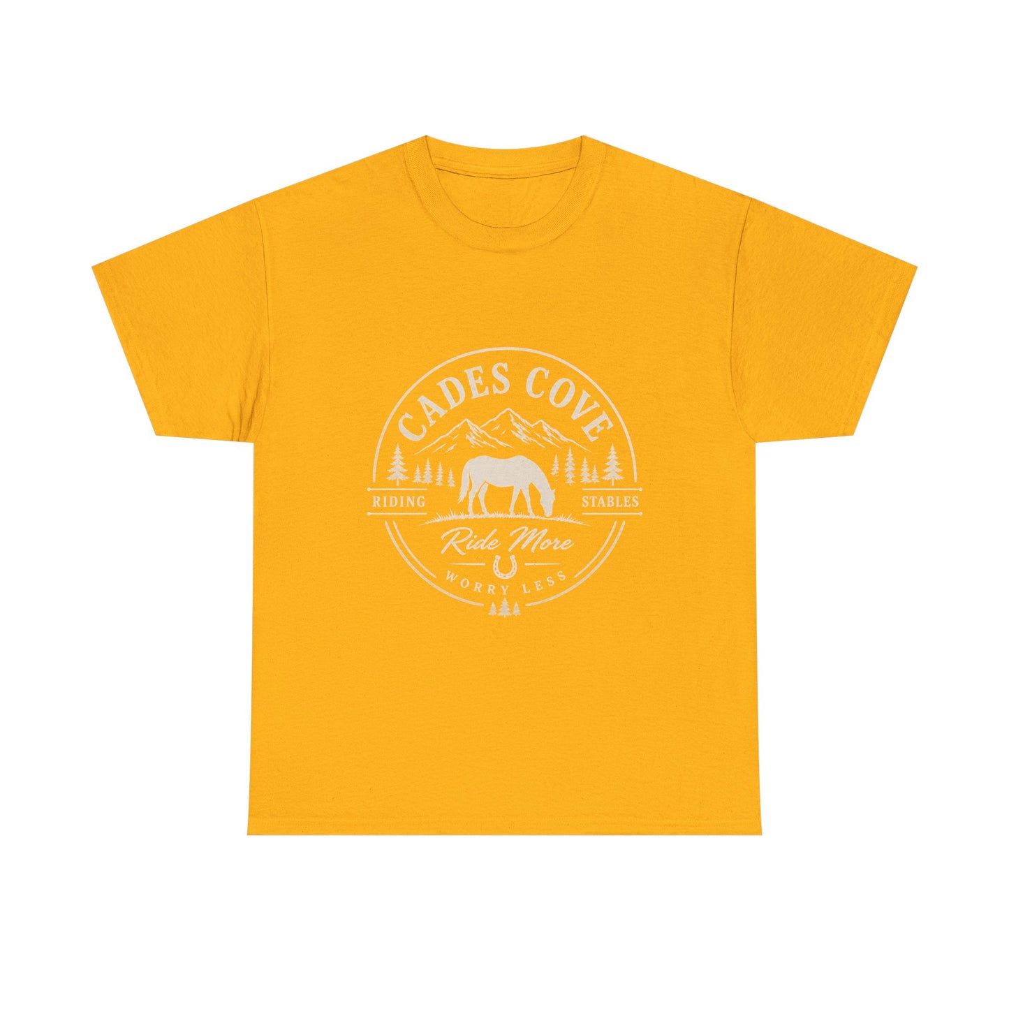 Cades Cove Riding Stables Ride More Worry Less T-Shirt – Adult Horse Mountain Tee