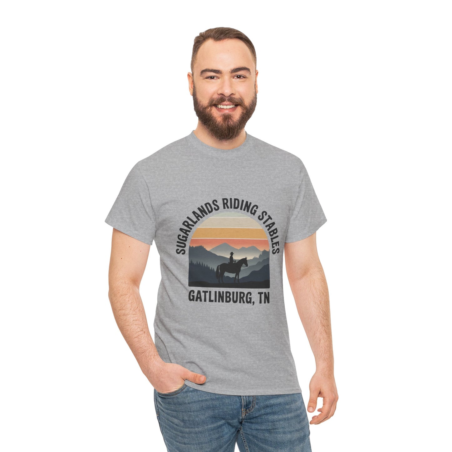 Sugarlands Riding Stables T-Shirt – Gatlinburg Tennessee Sunset Horizon Smoky Mountains Tee