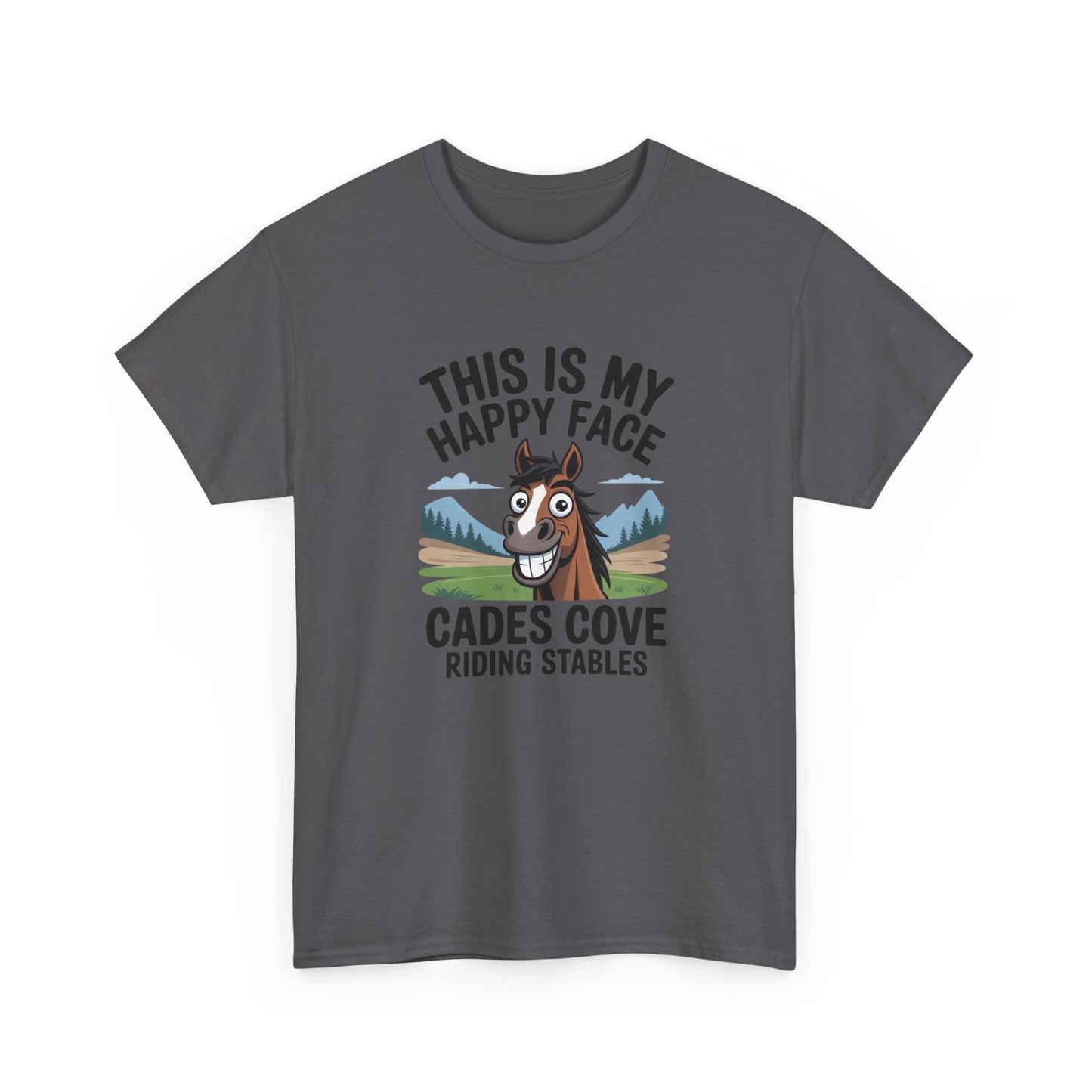 This Is My Happy Face Cades Cove Riding Stables T-Shirt – Funny Adult Horse Tee
