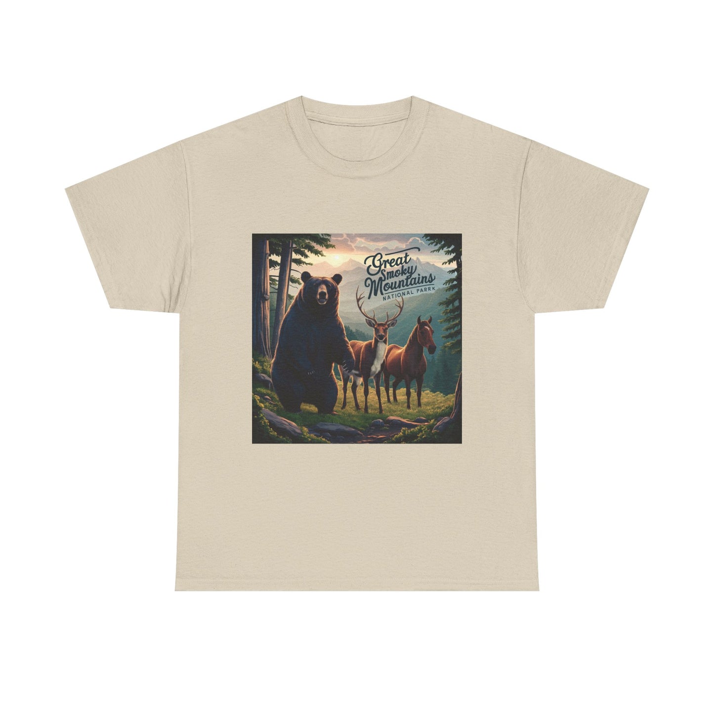 Great Smoky Mountains National Park Bear Deer and Horse Unisex Heavy Cotton Tee