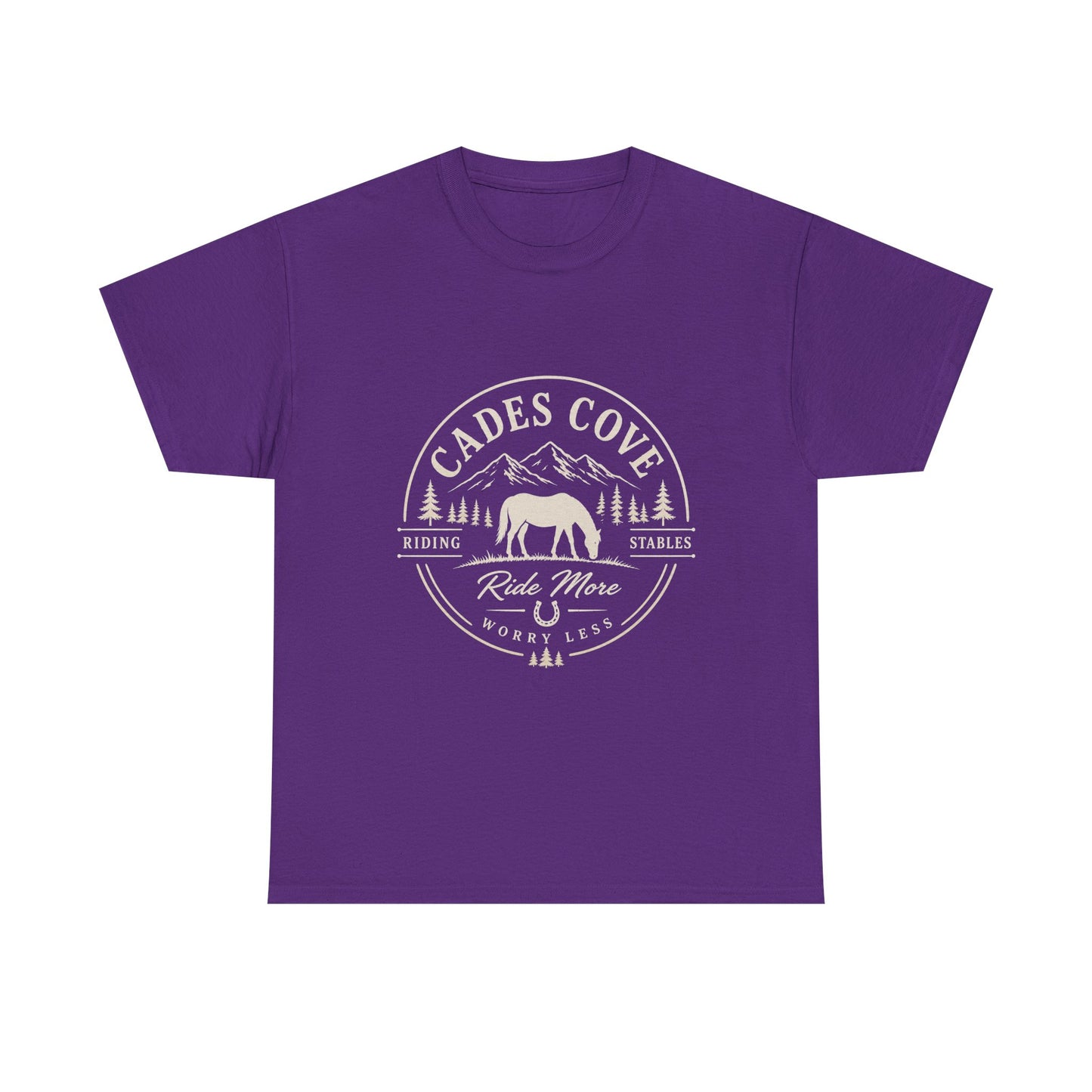 Cades Cove Riding Stables Ride More Worry Less T-Shirt – Adult Horse Mountain Tee
