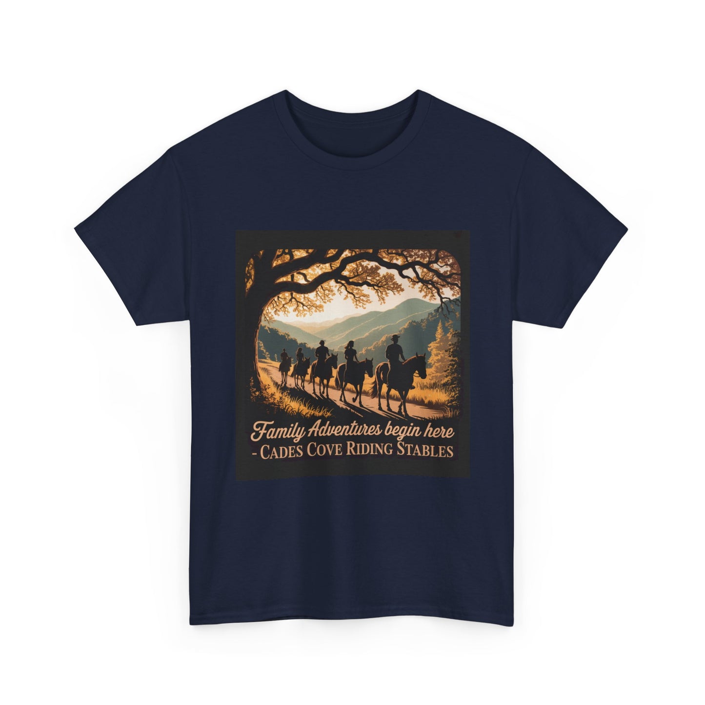 Family Horseback Adventures at Cades Cove Riding Stables T-Shirt – Smoky Mountains Souvenir Tee