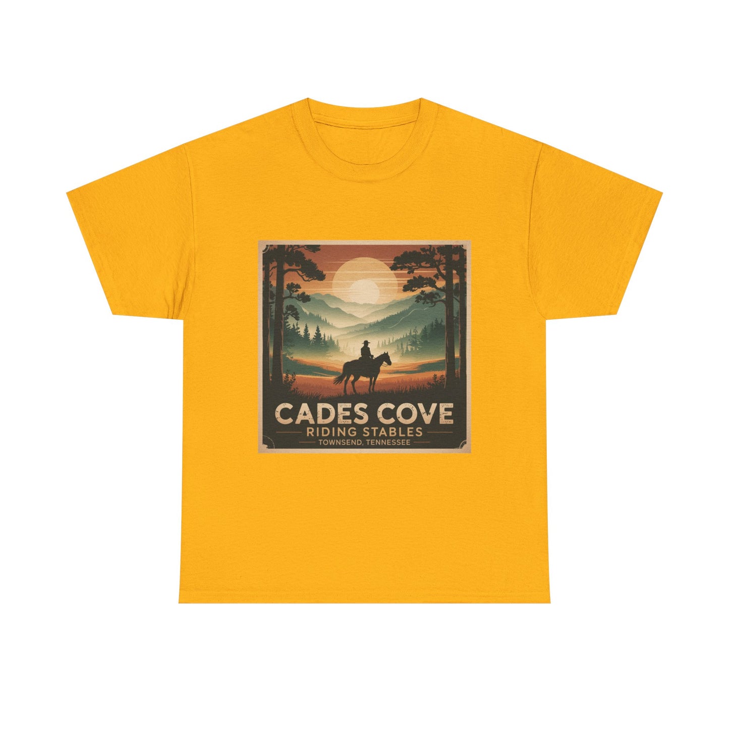 Cades Cove Riding Stables Sunset T-Shirt – Townsend Tennessee Smoky Mountains Horseback Tee