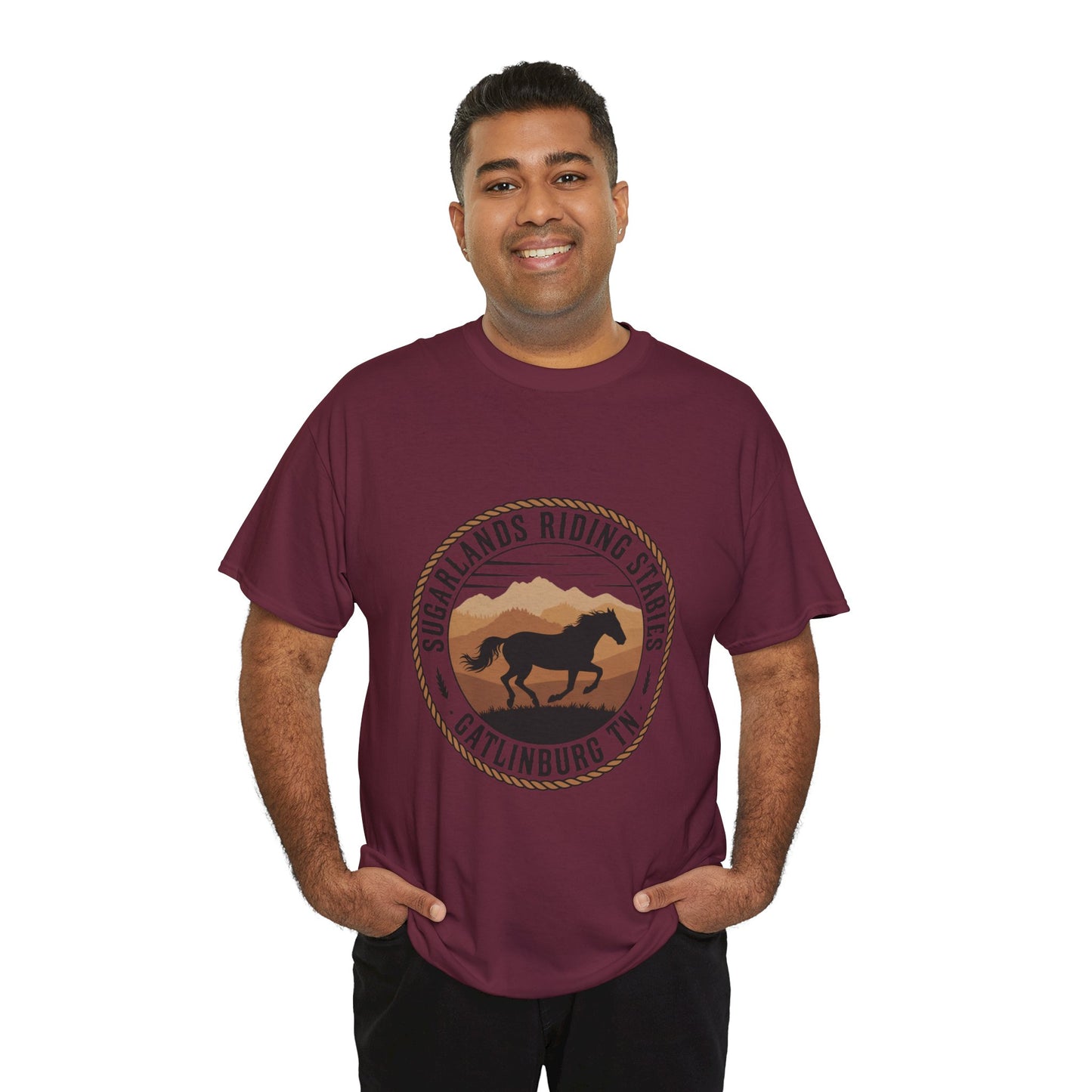 Sugarlands Riding Stables T-Shirt – Gatlinburg Tennessee Running Horse Western Emblem Tee