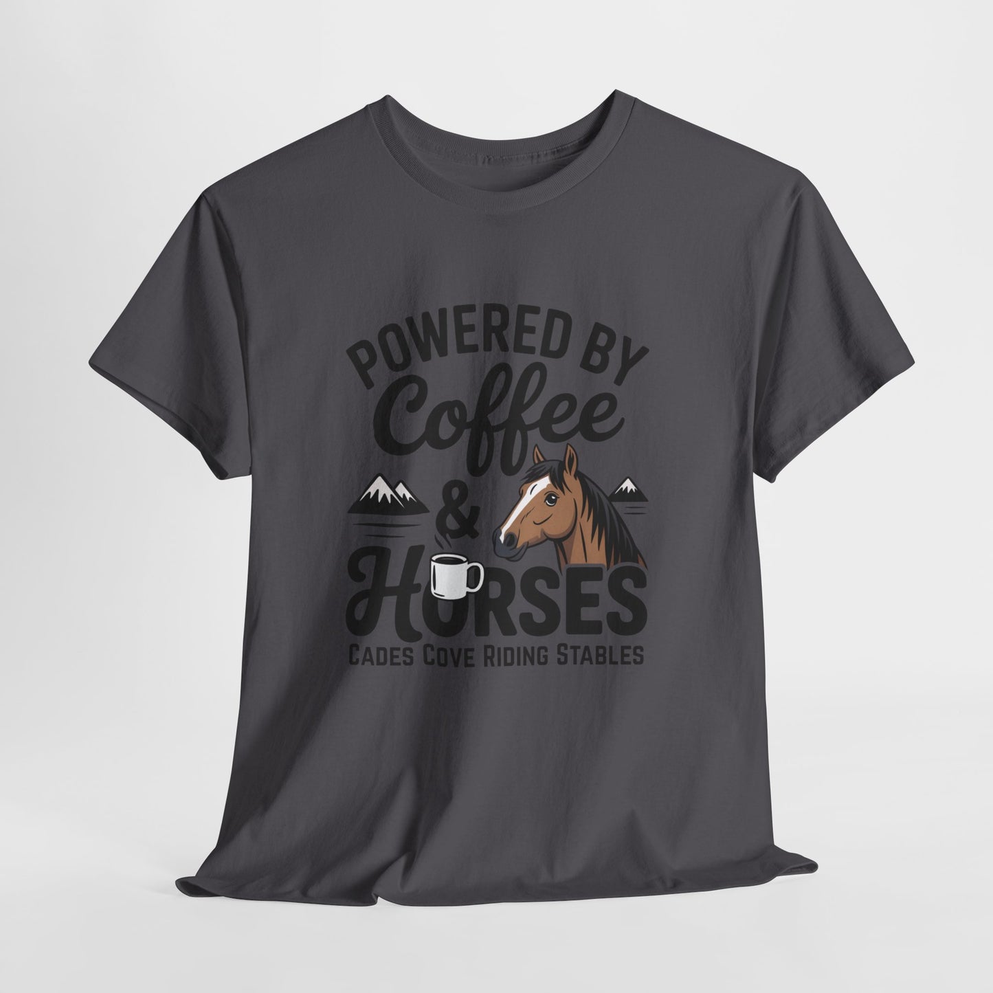 Powered by Coffee & Horses T-Shirt – Funny Riding Tee | Cades Cove Riding Stables