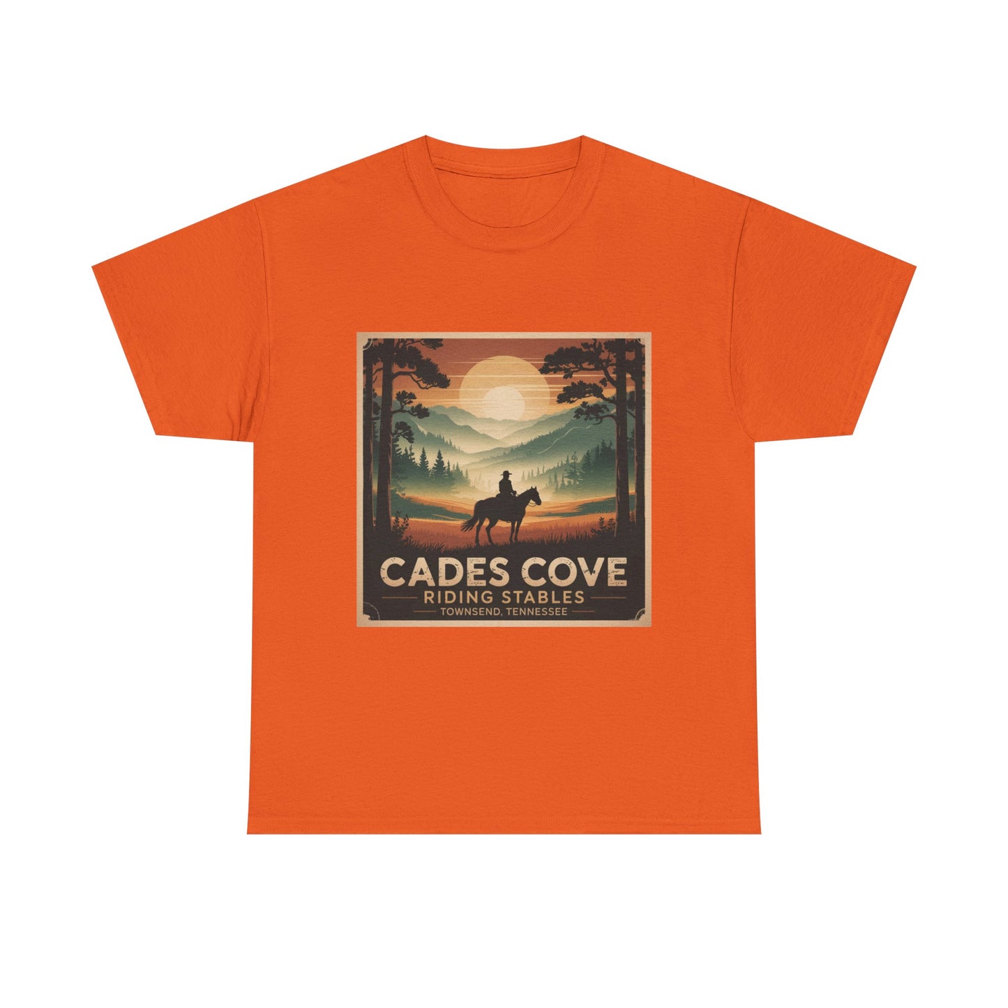 Cades Cove Riding Stables Sunset T-Shirt – Townsend Tennessee Smoky Mountains Horseback Tee