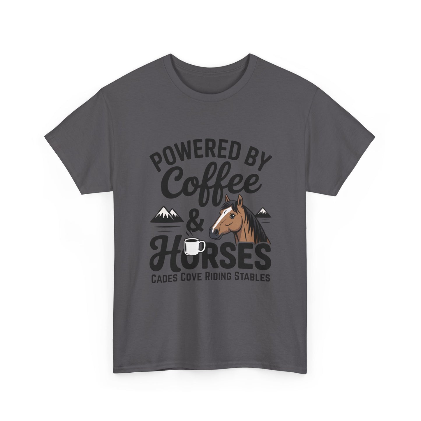 Powered by Coffee & Horses T-Shirt – Funny Riding Tee | Cades Cove Riding Stables