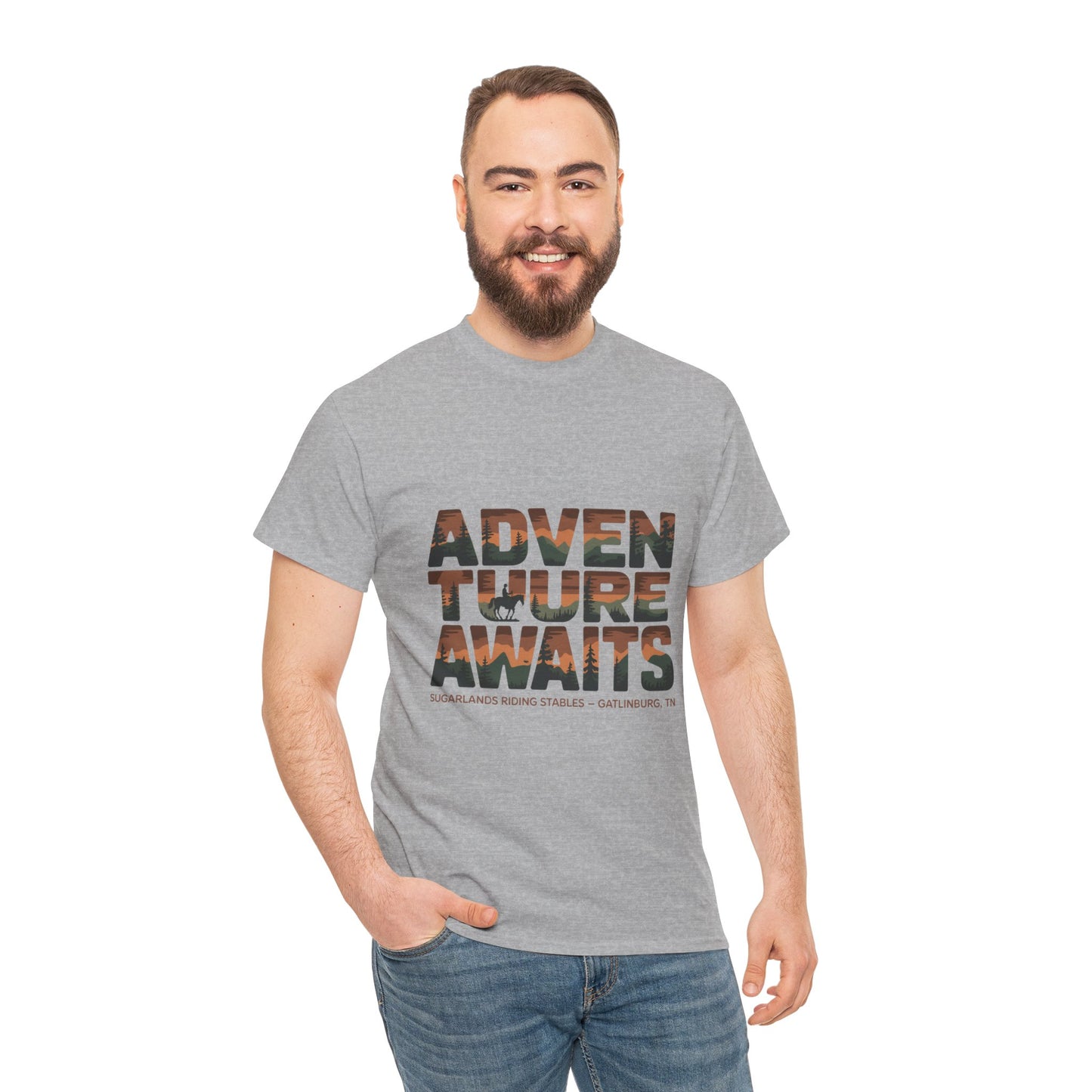 Adventure Awaits T-Shirt – Sugarlands Riding Stables Gatlinburg Smoky Mountains Outdoor Tee