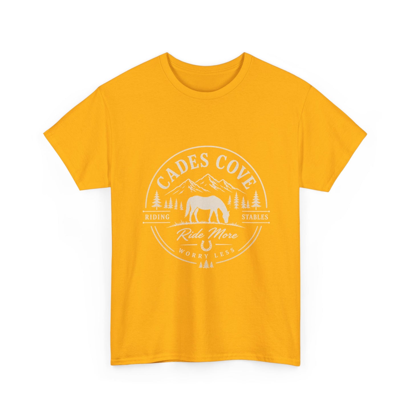 Cades Cove Riding Stables Ride More Worry Less T-Shirt – Adult Horse Mountain Tee