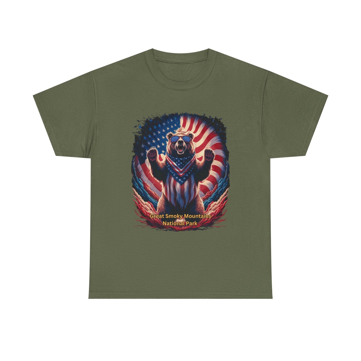 Great Smoky Mountains National Park 4th of July Bear Unisex Heavy Cotton Tee