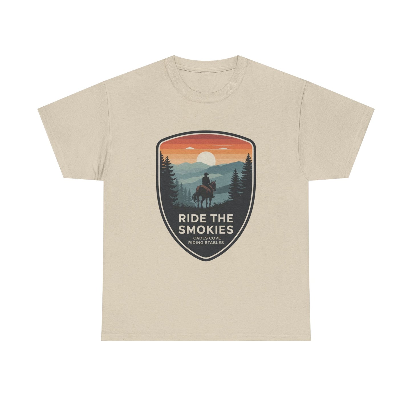Ride the Smokies Cades Cove Riding Stables T-Shirt – Adult Great Smoky Mountains Horseback Tee
