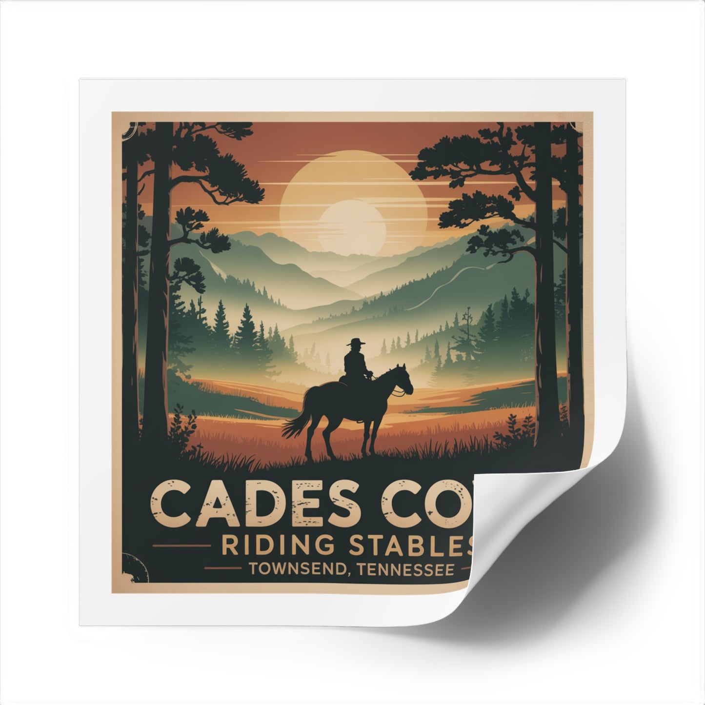 Cades Cove Riding Stables Sunset Sticker – Townsend Tennessee Smoky Mountains Souvenir Decal