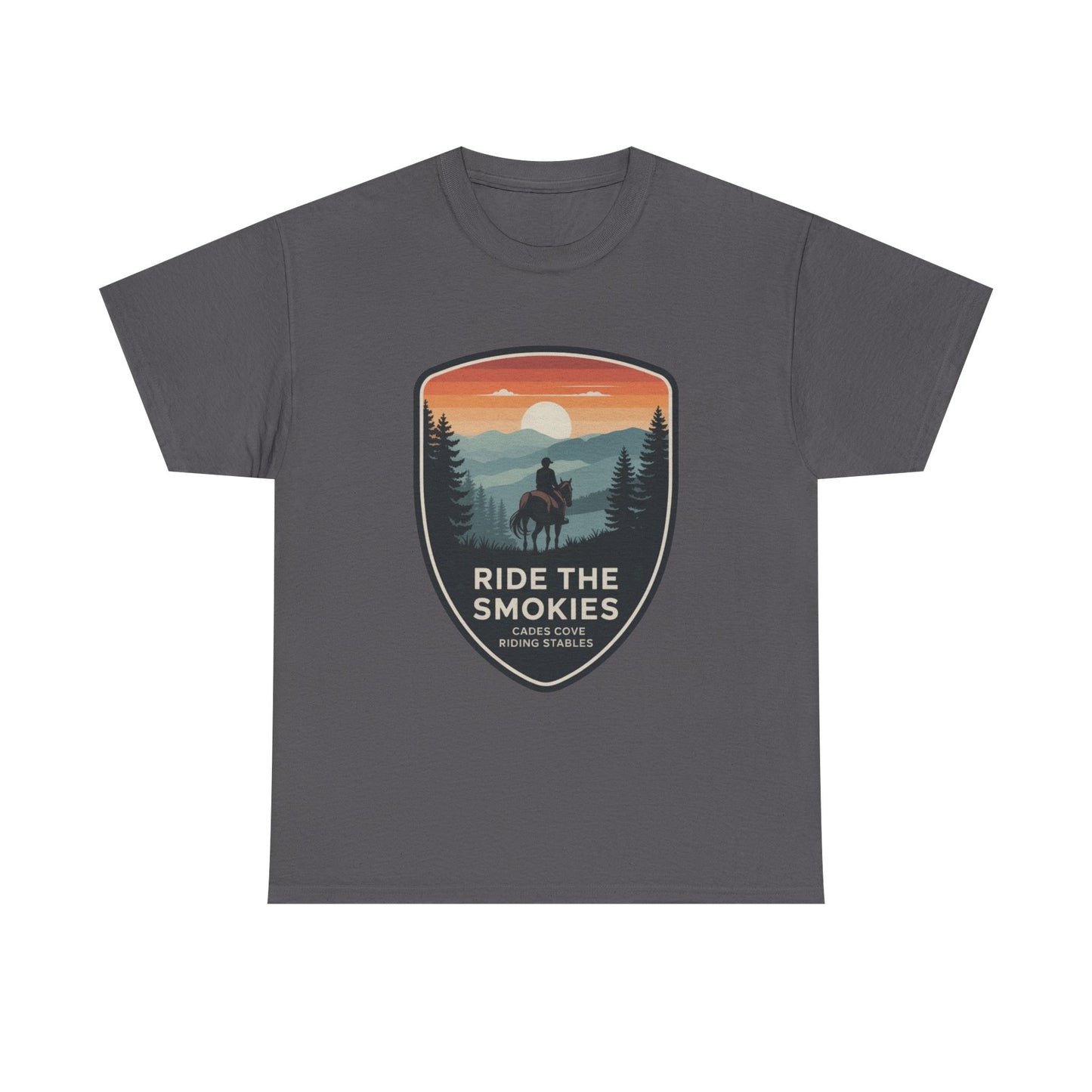 Ride the Smokies Cades Cove Riding Stables T-Shirt – Adult Great Smoky Mountains Horseback Tee
