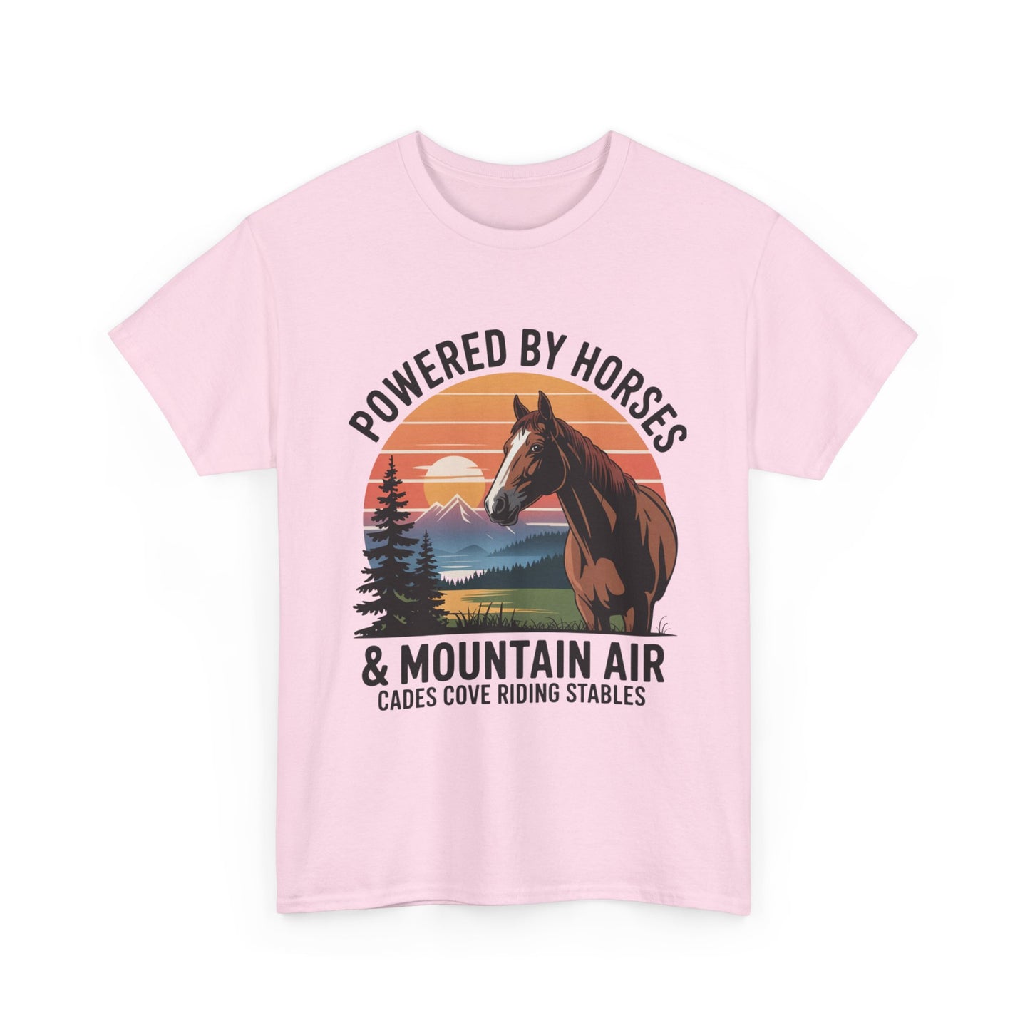 Powered By Horses and Mountain Air Cades Cove Riding Stables Shirt – Smoky Mountains Horse Tee