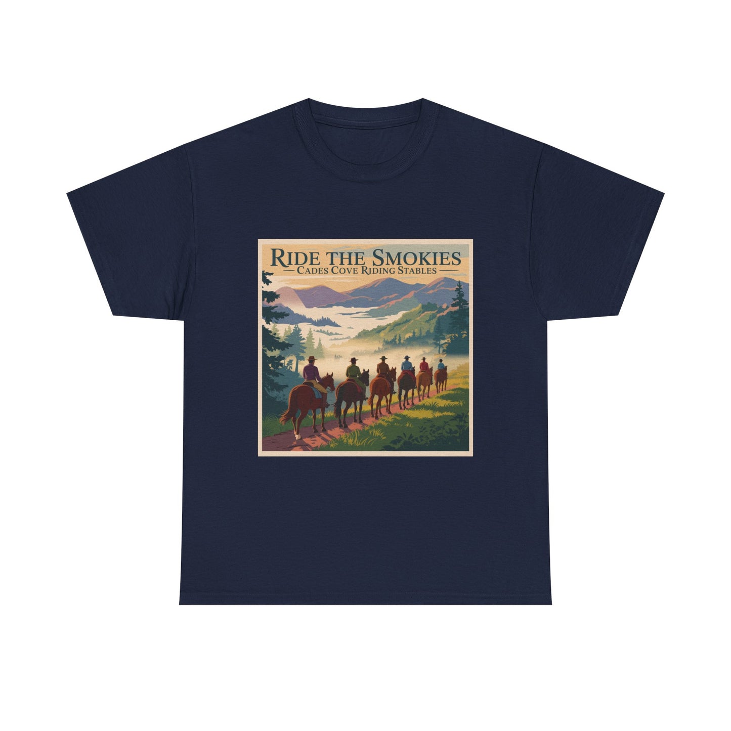 Ride the Smokies T-Shirt – Cades Cove Riding Stables Smoky Mountains Horseback Adventure Tee