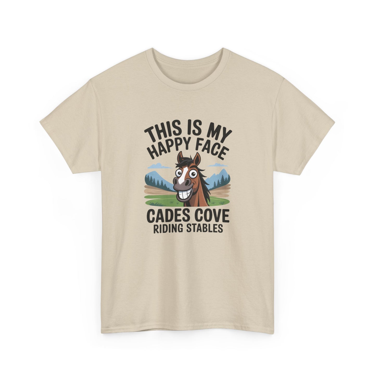 This Is My Happy Face Cades Cove Riding Stables T-Shirt – Funny Adult Horse Tee