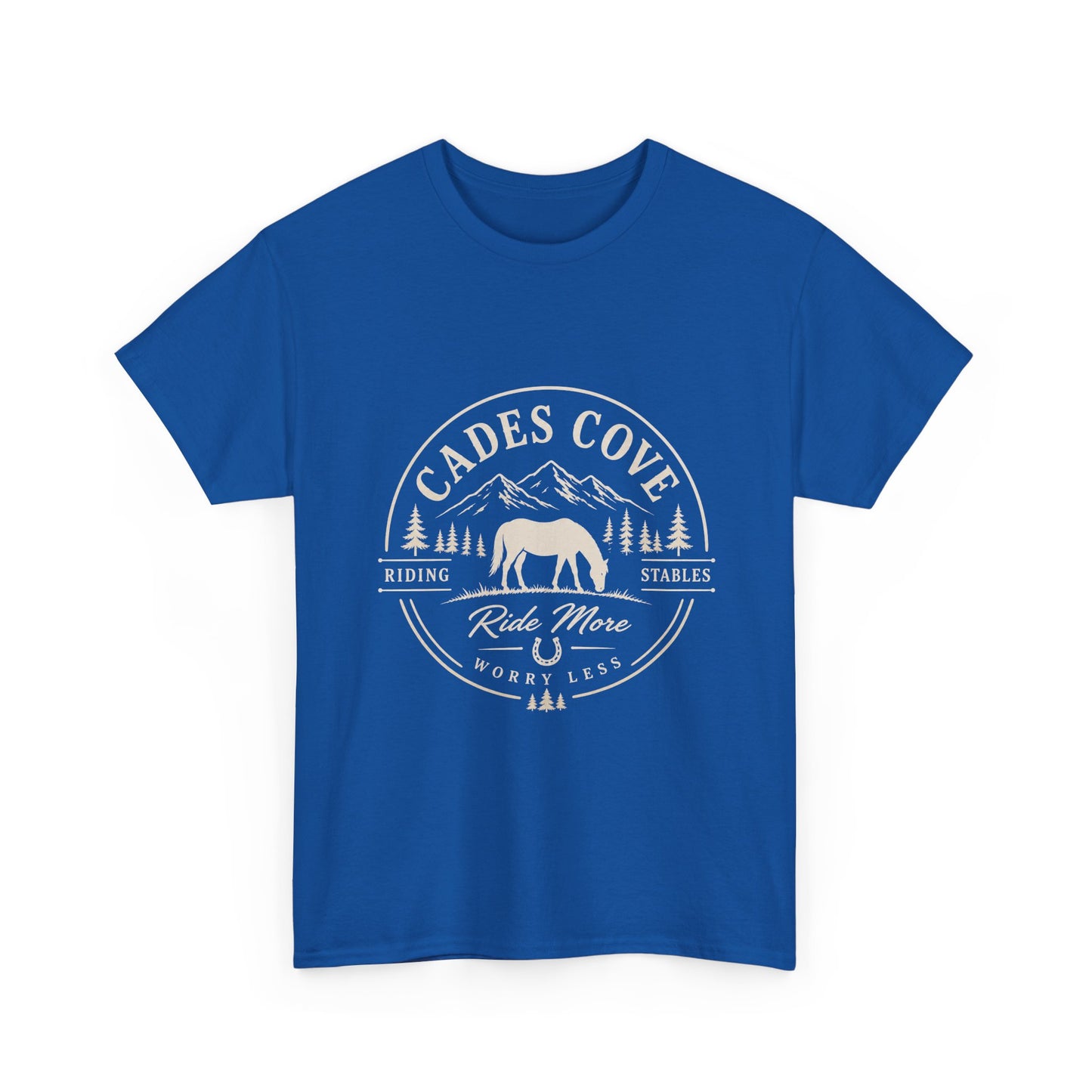 Cades Cove Riding Stables Ride More Worry Less T-Shirt – Adult Horse Mountain Tee