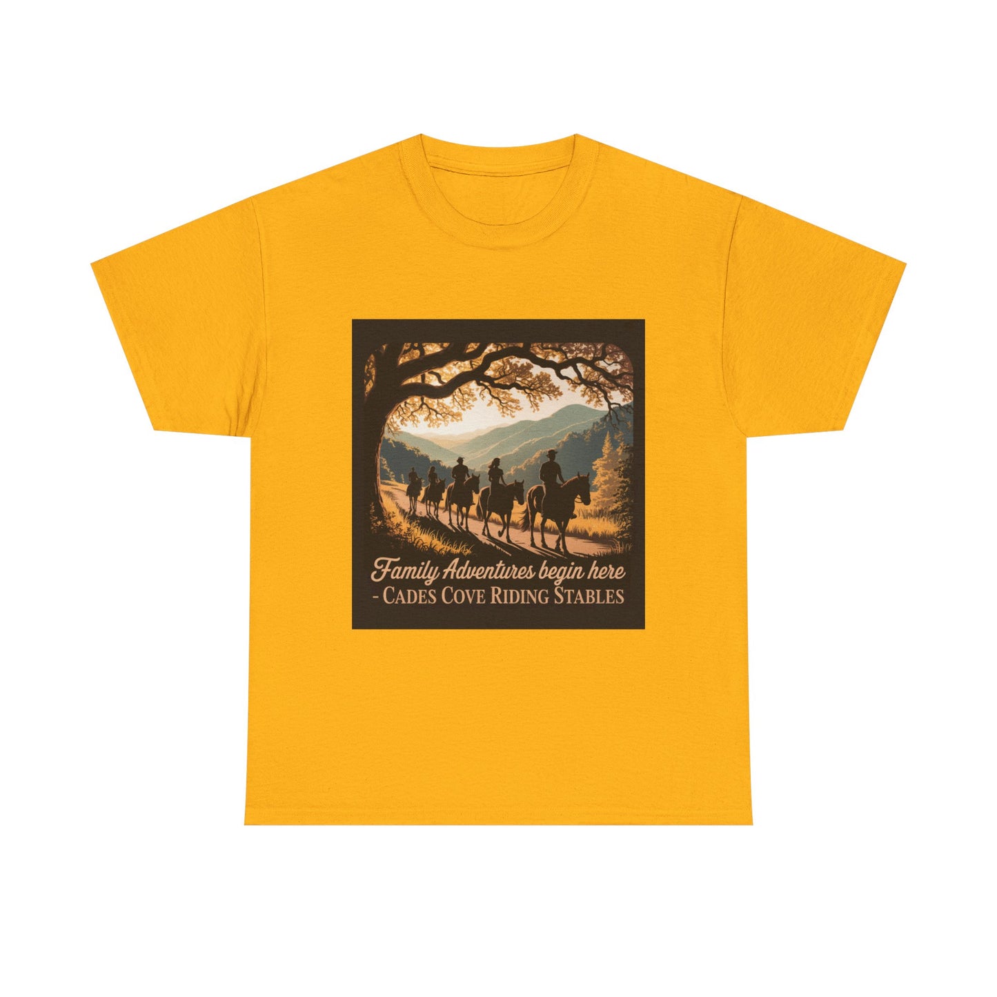 Family Horseback Adventures at Cades Cove Riding Stables T-Shirt – Smoky Mountains Souvenir Tee