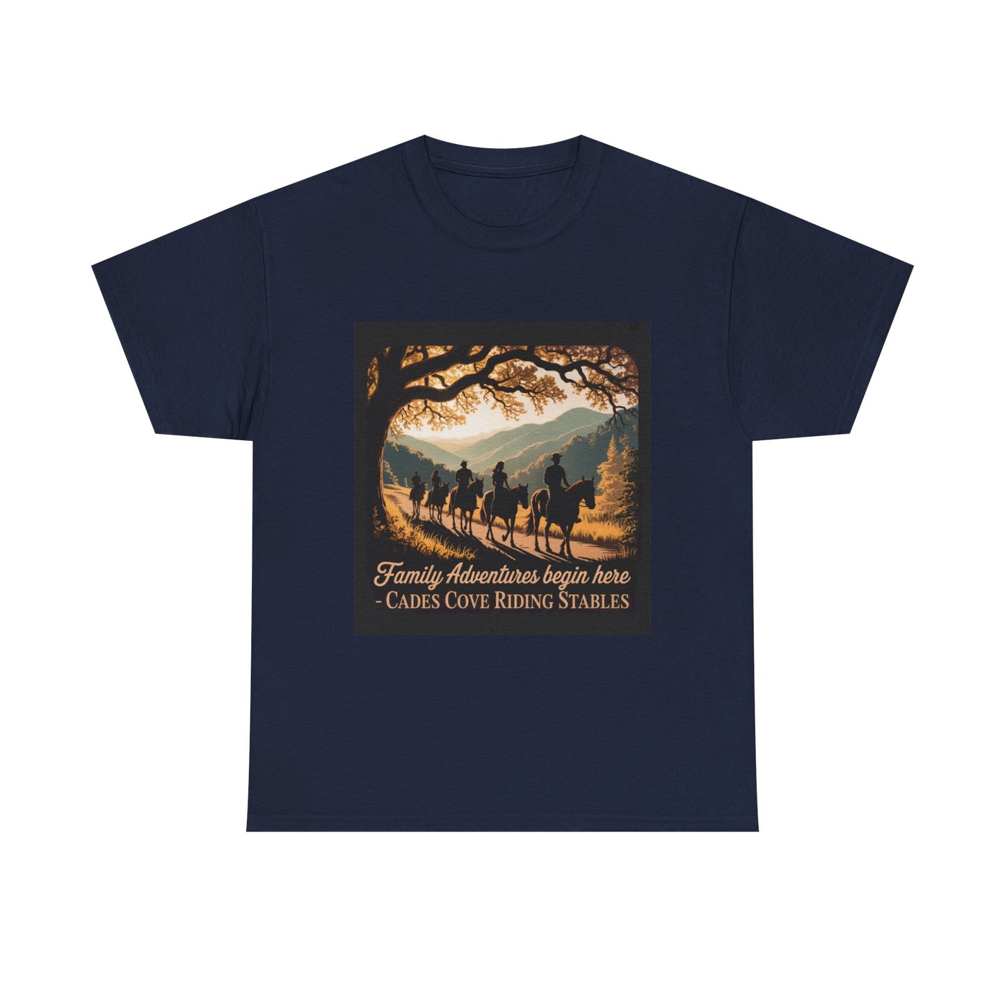 Family Horseback Adventures at Cades Cove Riding Stables T-Shirt – Smoky Mountains Souvenir Tee