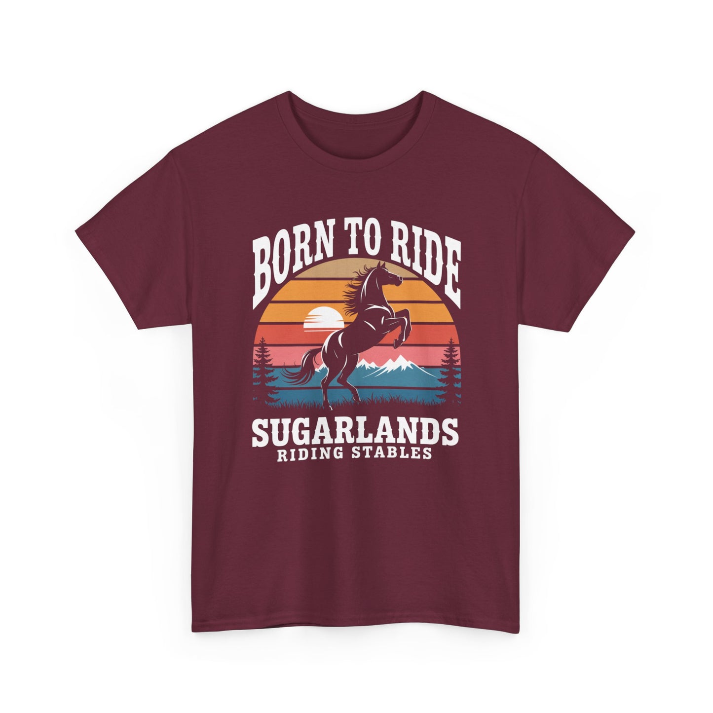 Born to Ride Horse T-Shirt — Sugarlands Riding Stables Retro Sunset Tee