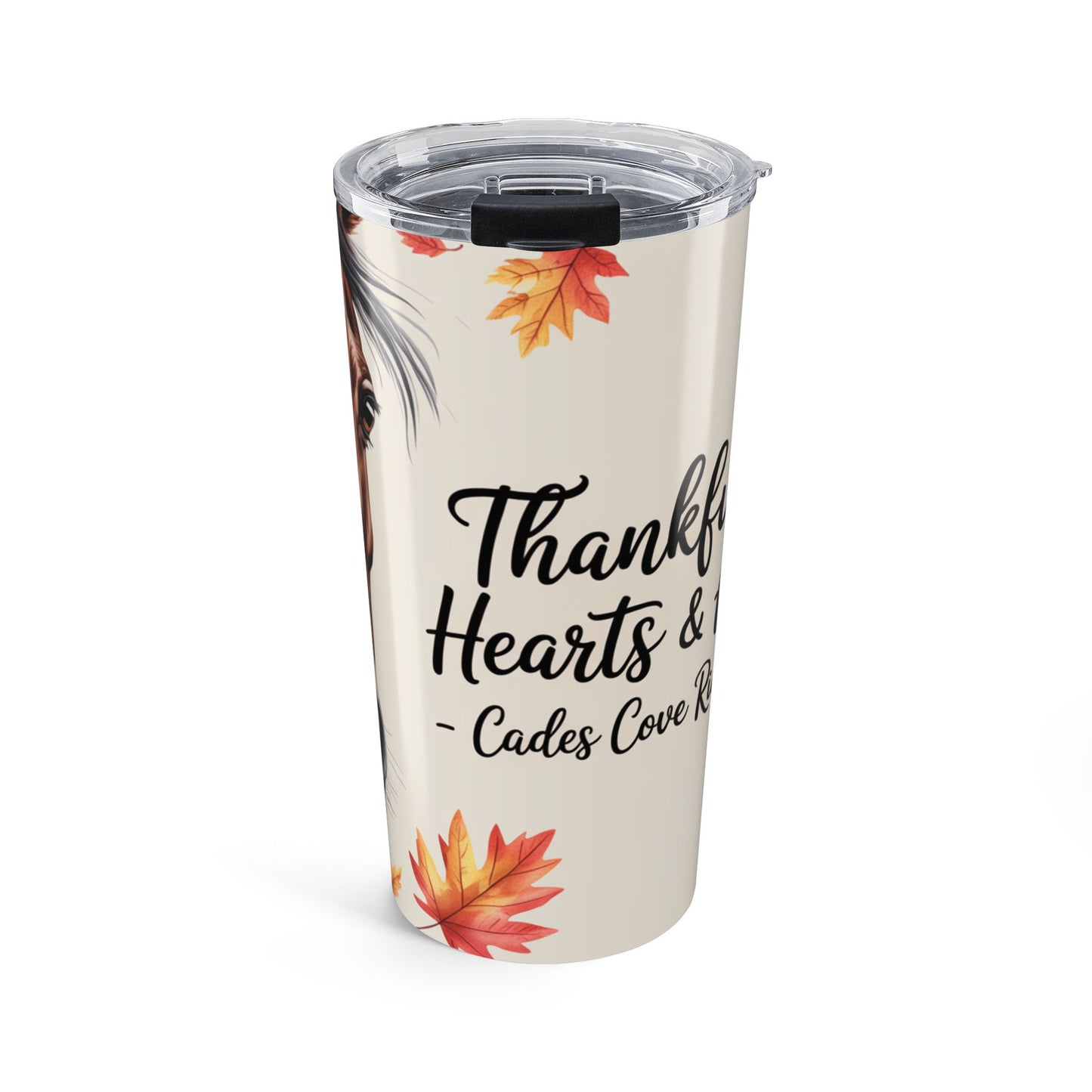 Thankful Hearts & Horses 20oz Tumbler – Cades Cove Riding Stables Autumn Horse Design