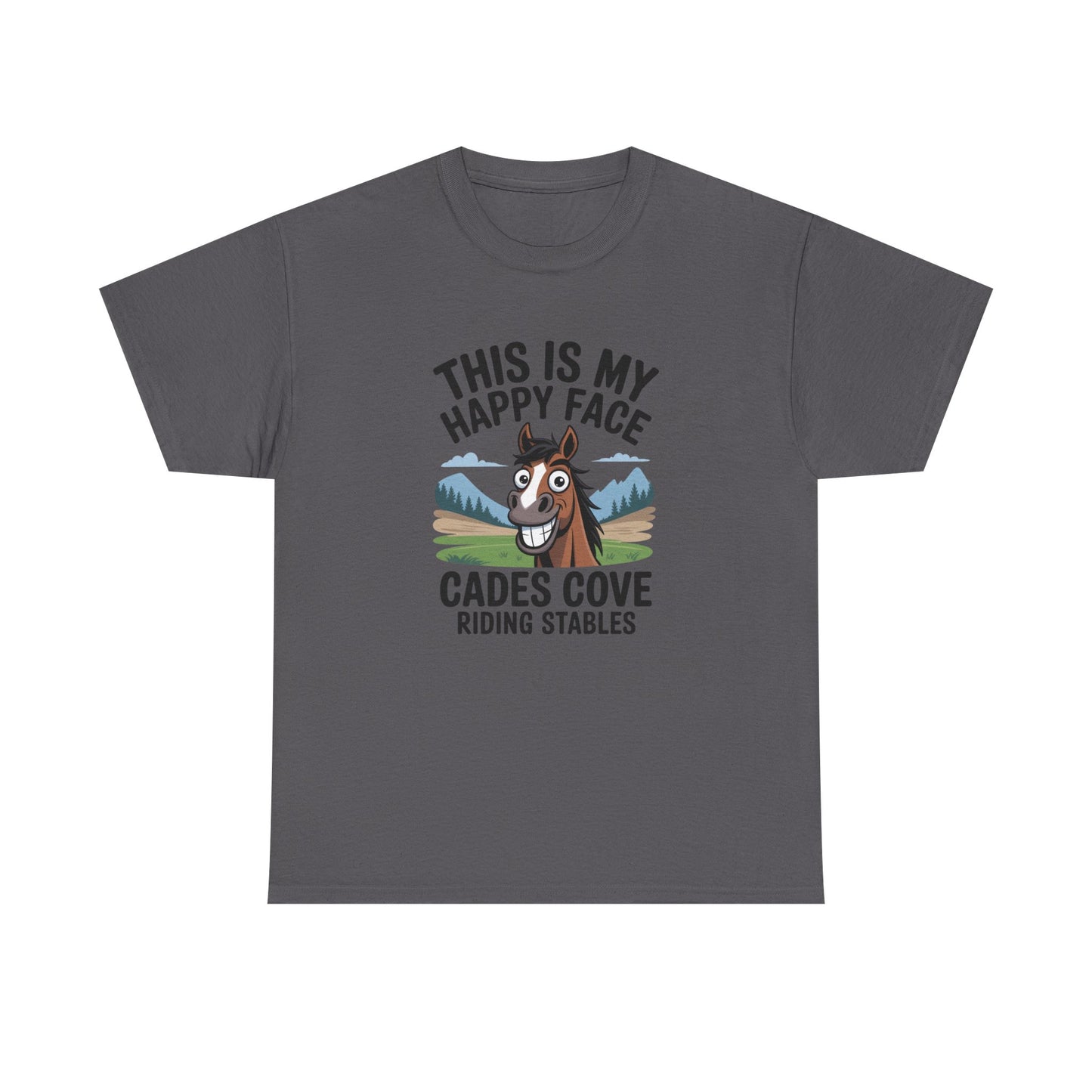 This Is My Happy Face Cades Cove Riding Stables T-Shirt – Funny Adult Horse Tee