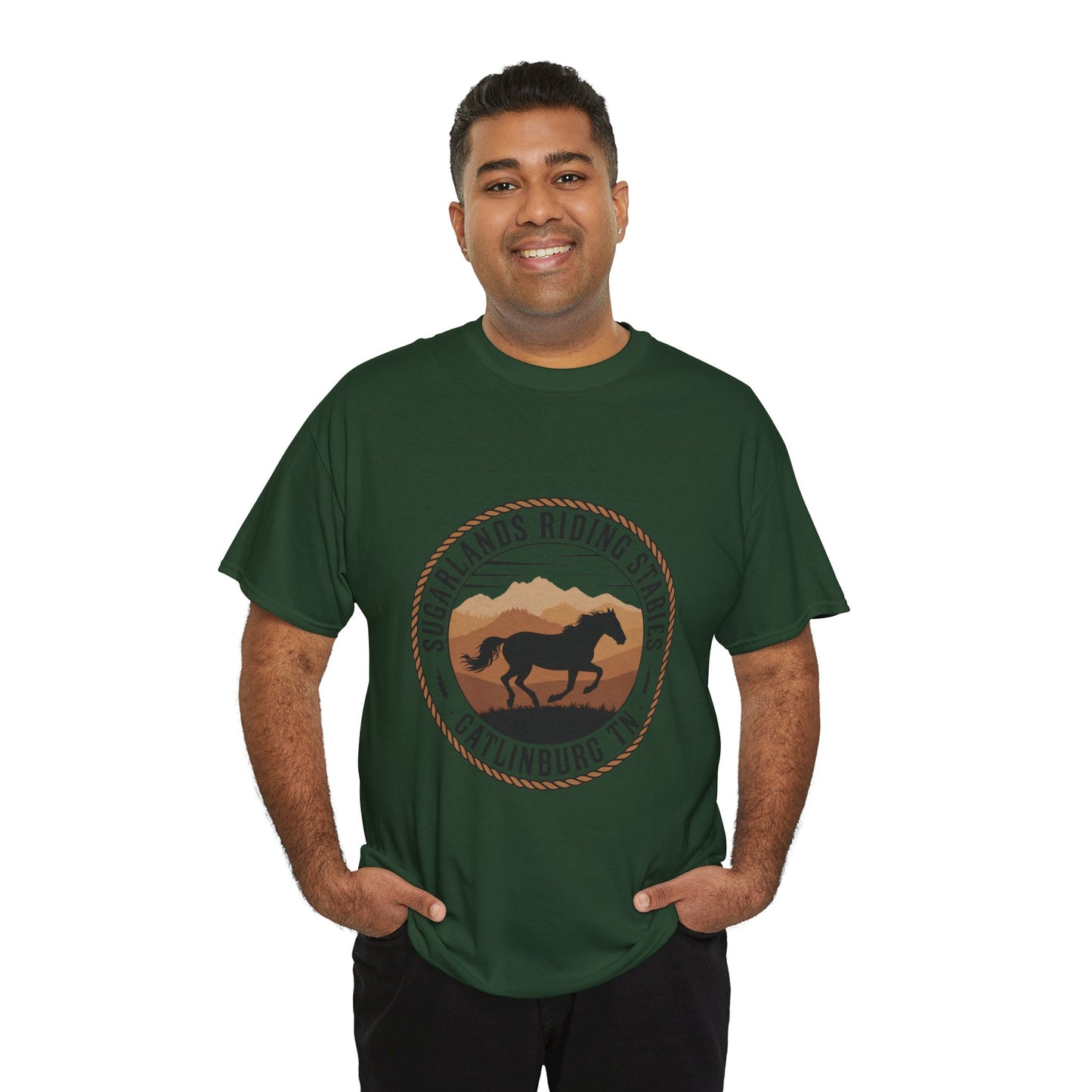 Sugarlands Riding Stables T-Shirt – Gatlinburg Tennessee Running Horse Western Emblem Tee
