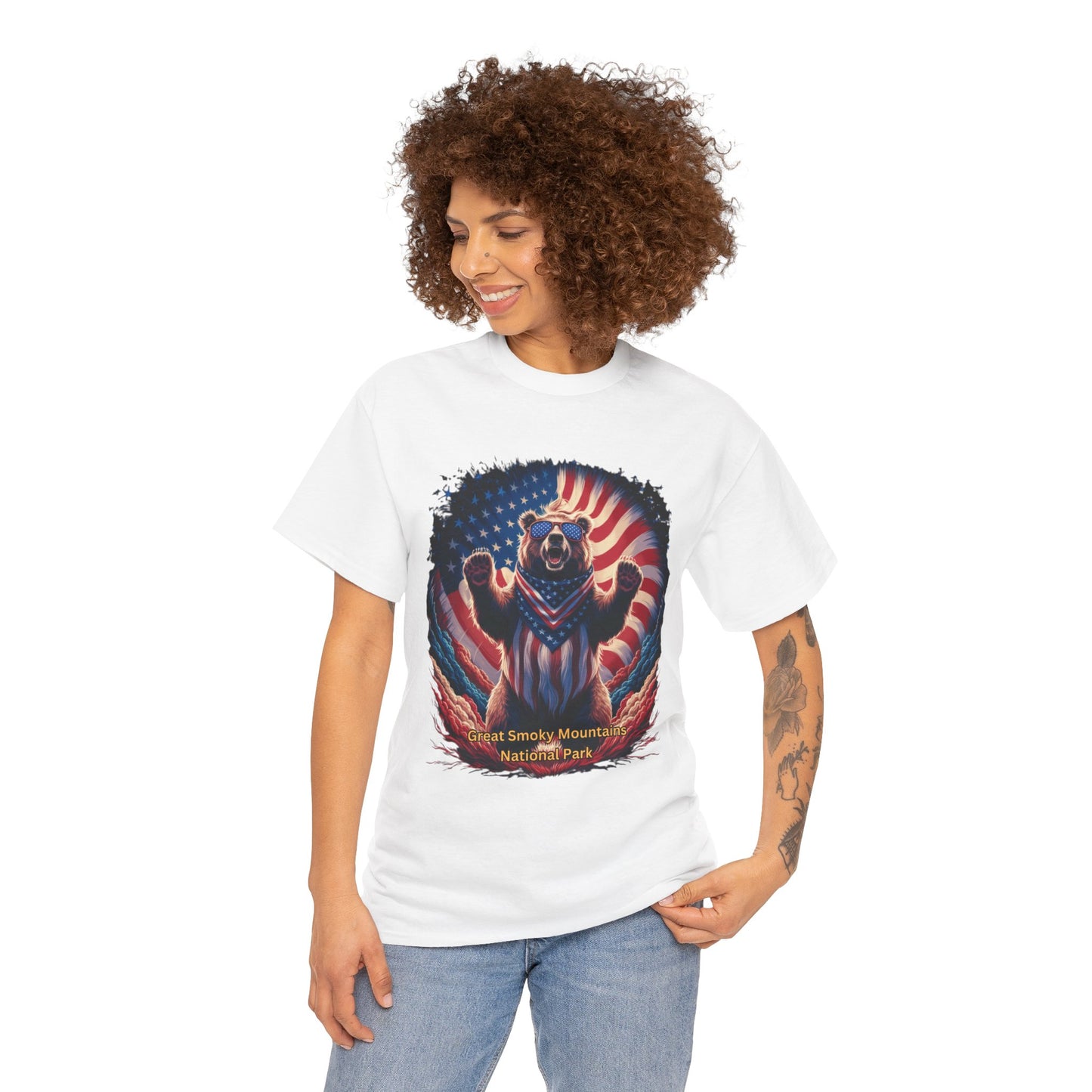 Great Smoky Mountains National Park 4th of July Bear Unisex Heavy Cotton Tee