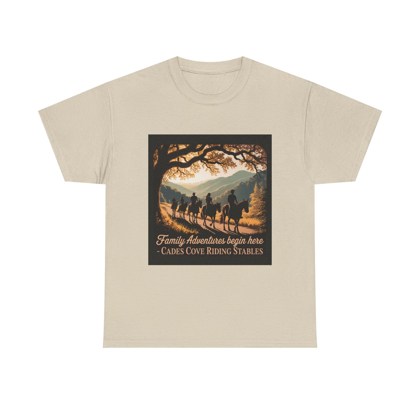 Family Horseback Adventures at Cades Cove Riding Stables T-Shirt – Smoky Mountains Souvenir Tee