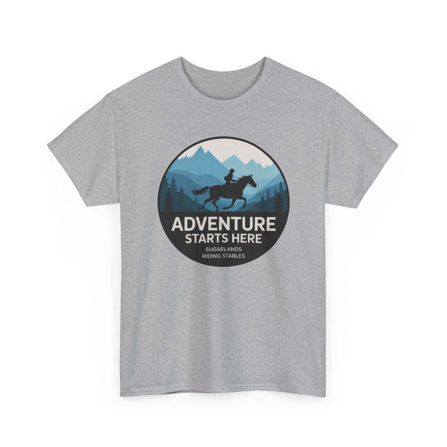 Adventure Starts Here T-Shirt — Outdoor Hiking & Equestrian Graphic Tee