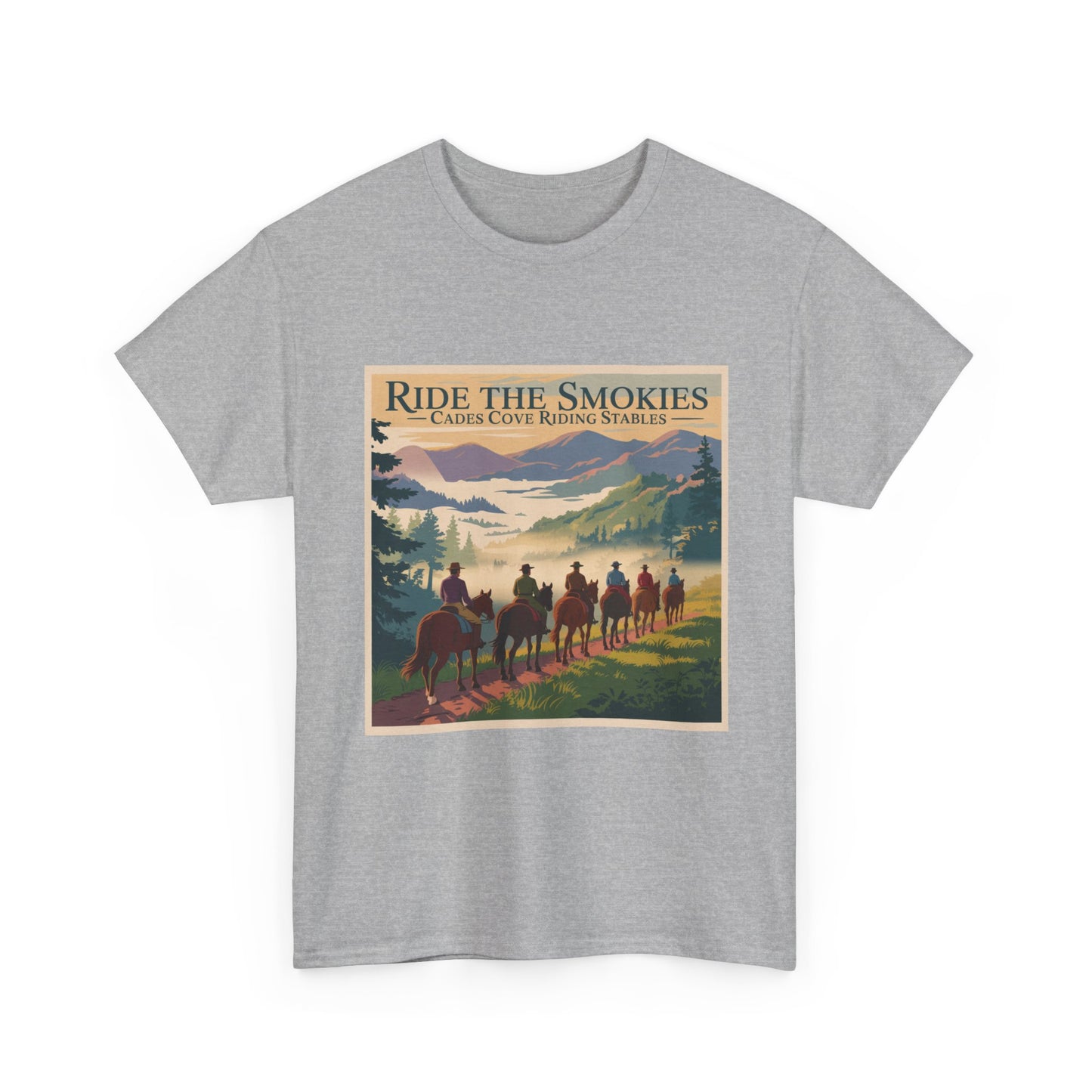 Ride the Smokies T-Shirt – Cades Cove Riding Stables Smoky Mountains Horseback Adventure Tee