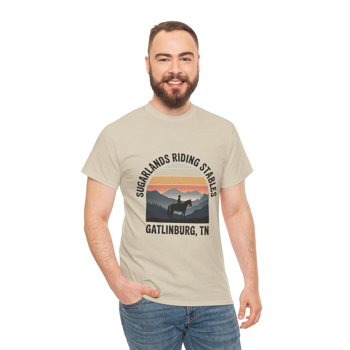 Sugarlands Riding Stables T-Shirt – Gatlinburg Tennessee Sunset Horizon Smoky Mountains Tee