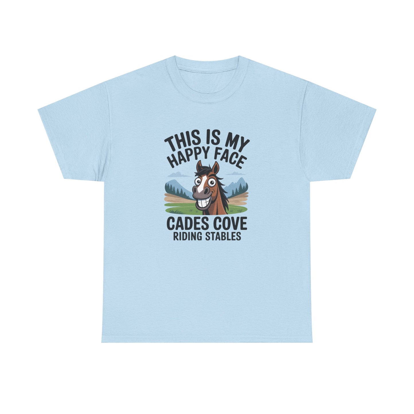This Is My Happy Face Cades Cove Riding Stables T-Shirt – Funny Adult Horse Tee