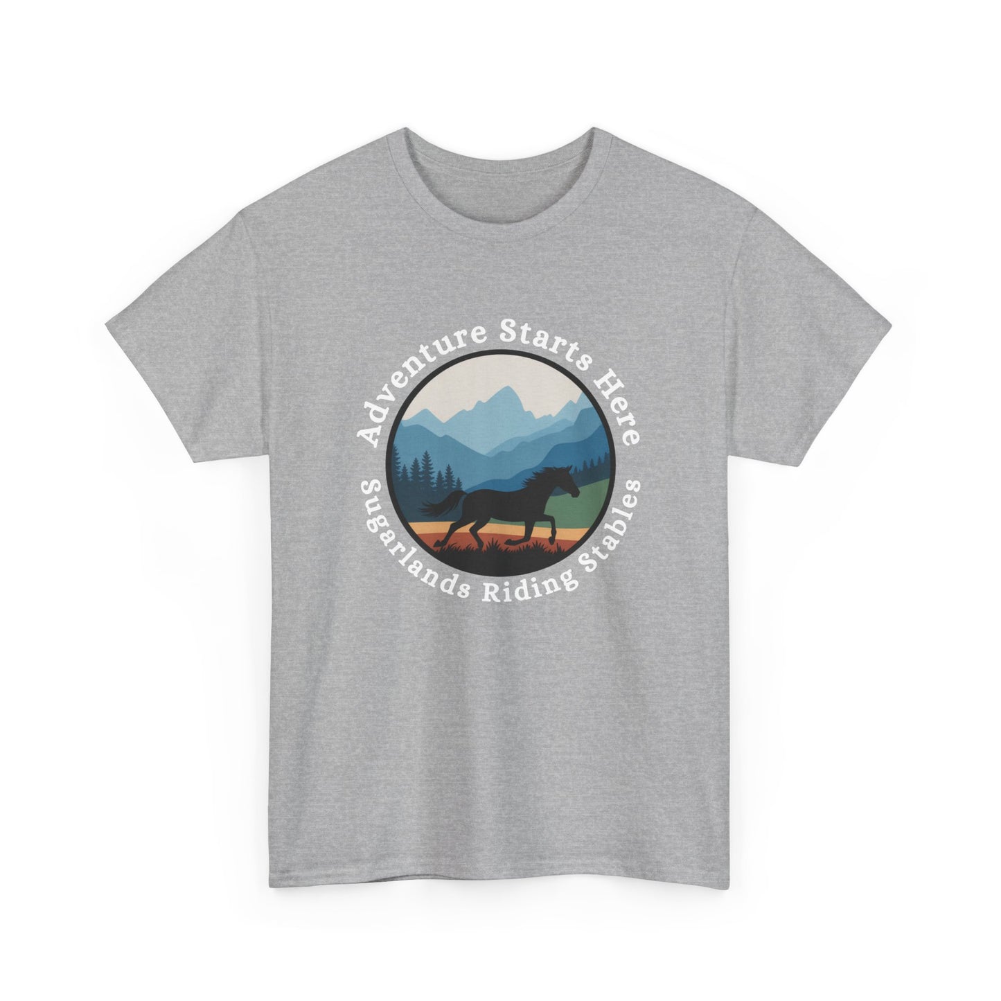 Adventure Starts Here Horse Riding Tee — Scenic Mountain Trail Shirt